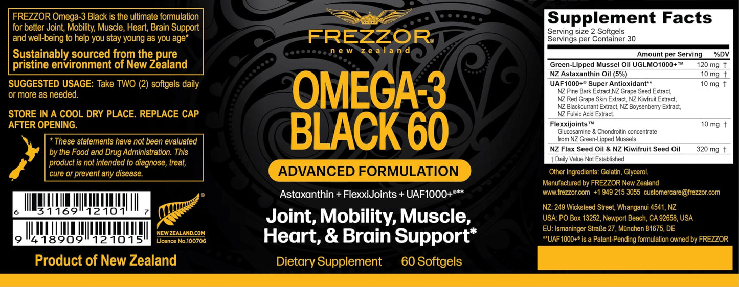 FREZZOR Omega-3 Black Green-Lipped Mussel Oil Softgels, 60 Softgels