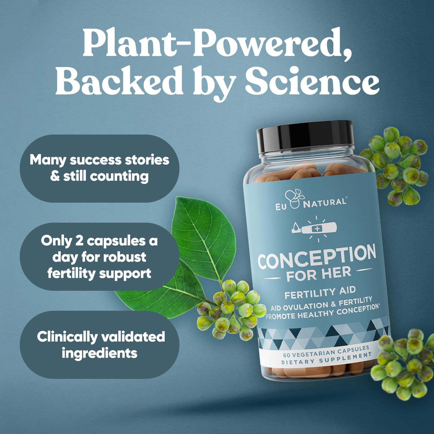 Eu Natural Conception for Her Fertility Supplements for Women - Ovulation, Hormonal Balance & Regular Cycle Support - Myo-Inositol, Folate, Shatavari & Vitex, 120 Vegetarian Capsules