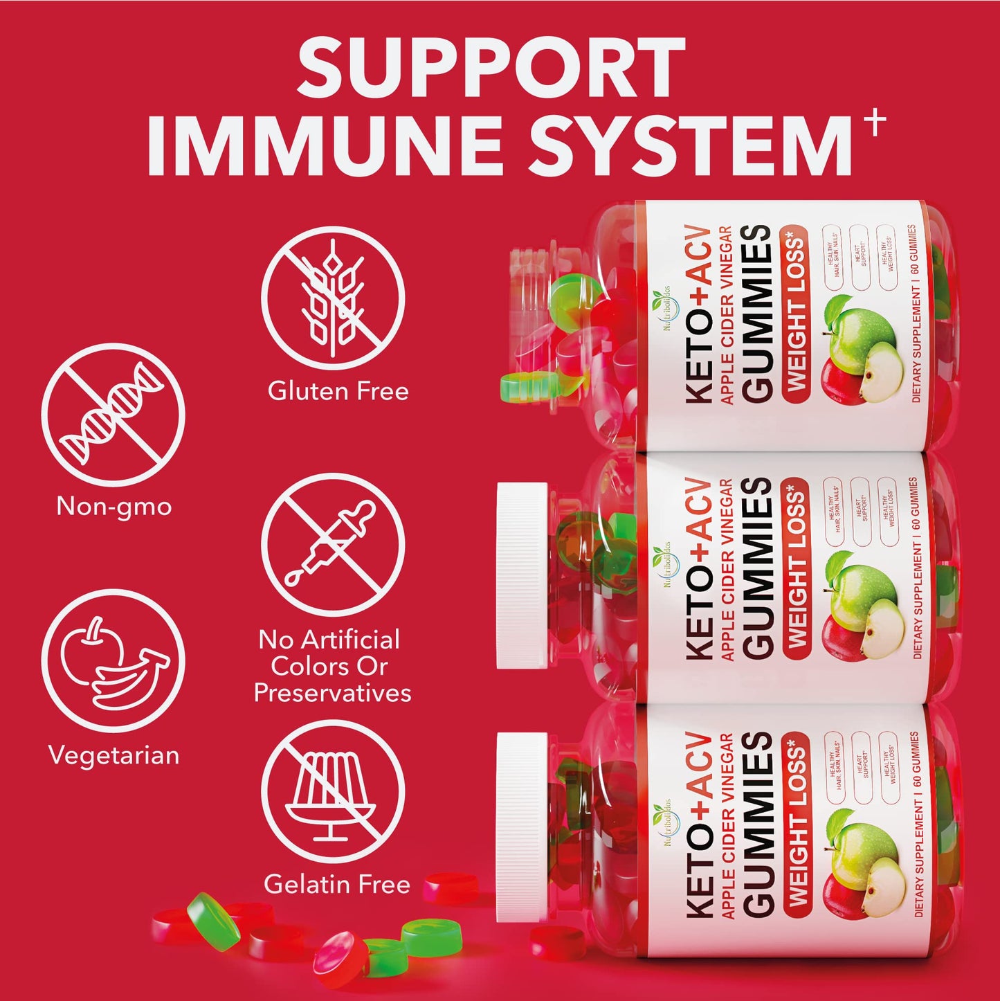 Nutribolidos Keto ACV Gummies Advanced Weight Loss, 60 Count
