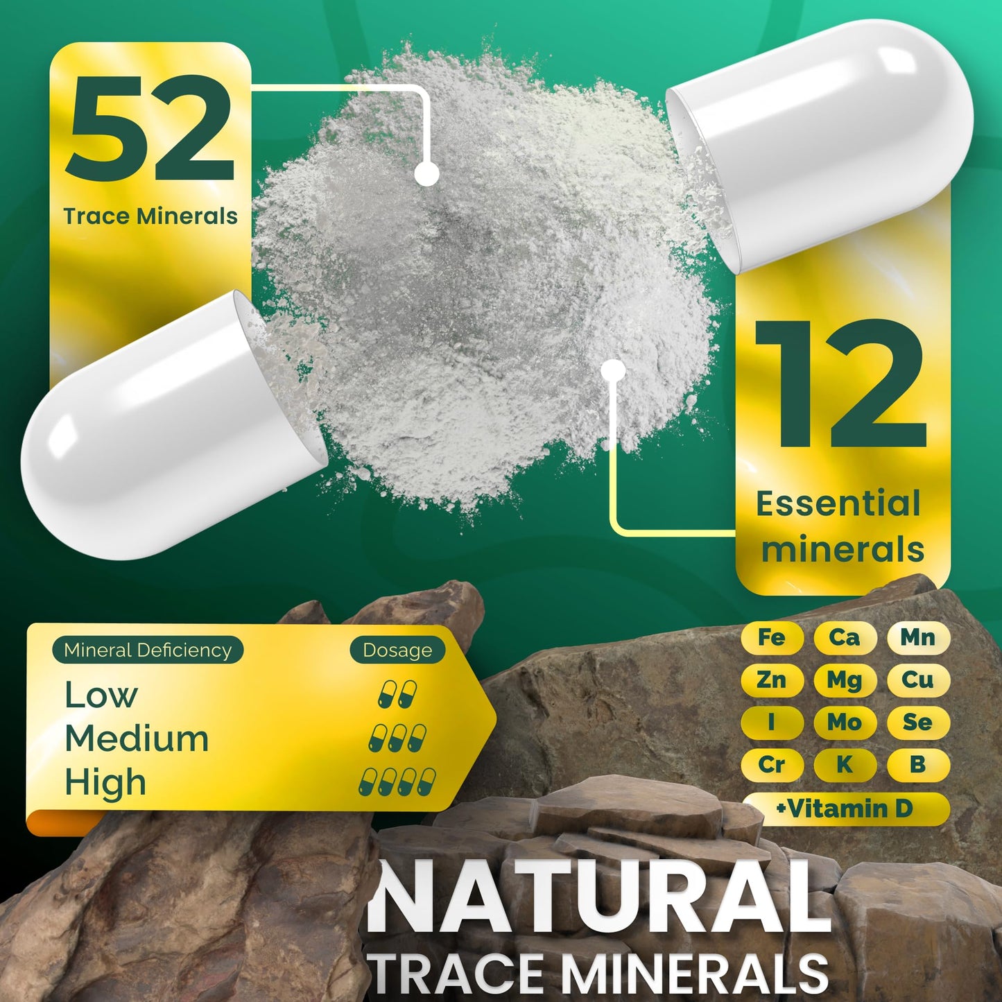 ADEO2 Premium Blend of 52 Trace Minerals Complex with Essential Minerals in Chelated Form Capsule 120 Count