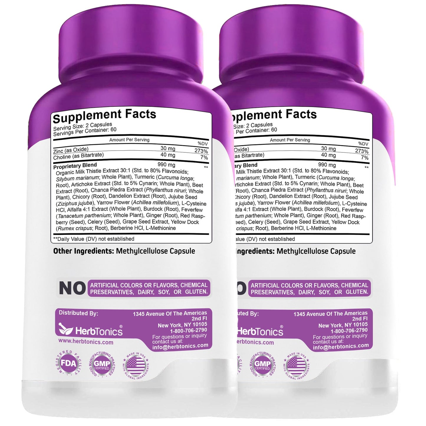 Herbtonics Liver Cleanse Detox & Repair 20-in-1 Liver Detox Complex Milk Thistle Supplement with Artichoke, Dandelion, Turmeric, Berberine Vegan Capsules 240 Count