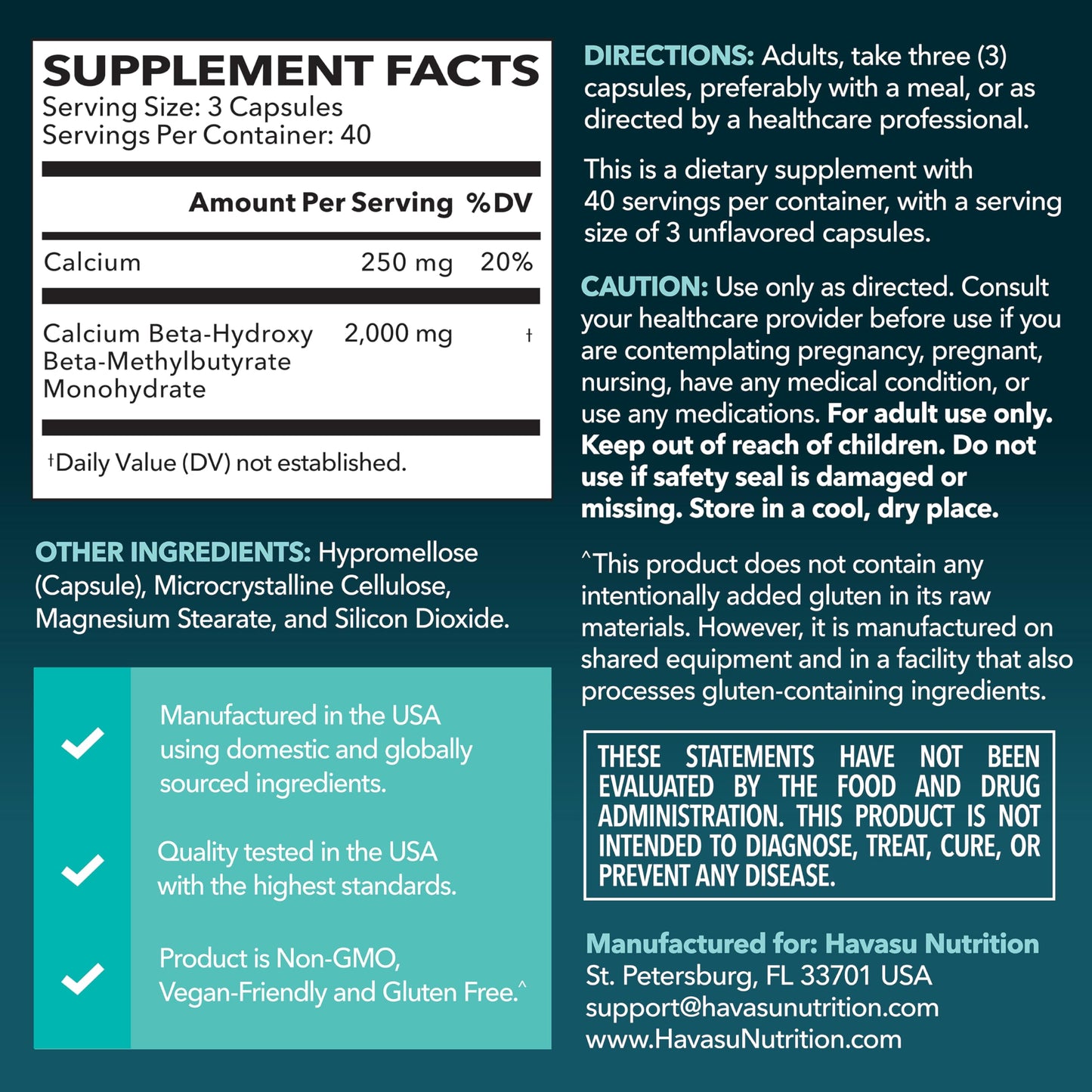 HAVASU NUTRITION HMB 2000mg Capsules, 120 Count