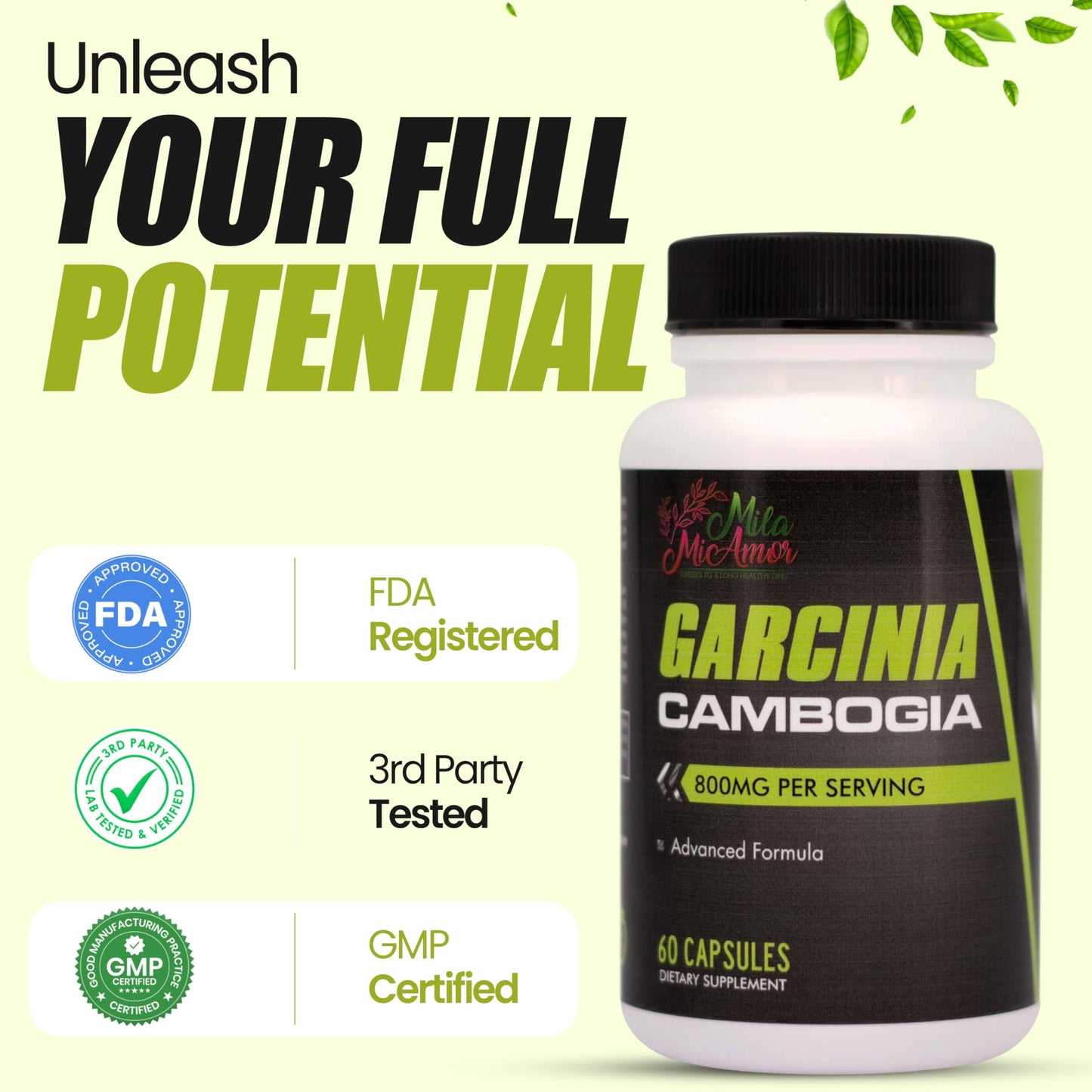 Mila Miamor Garcinia Cambogia Extract Supplement (50% HCA), 800 mg, Capsule, 60 Capsules