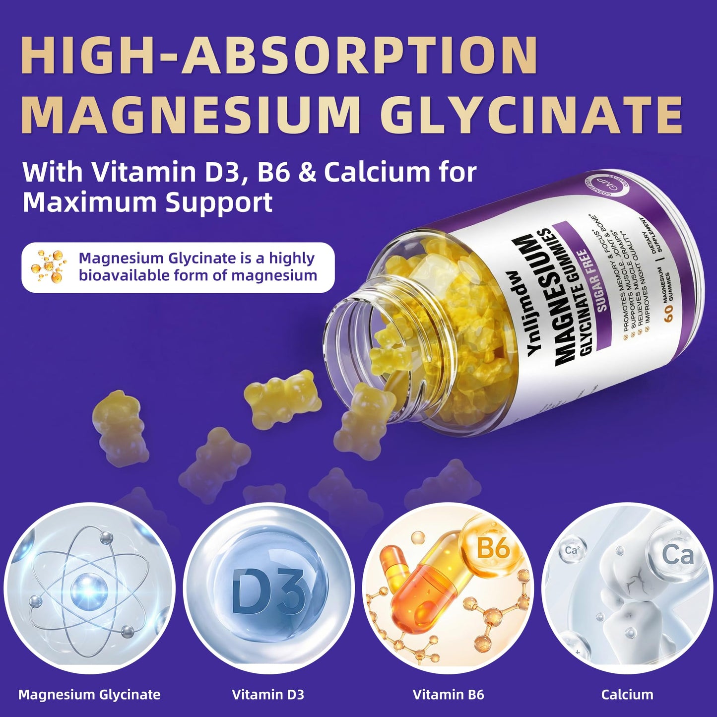 Ynlljmdw Magnesium Glycinate Gummies 60 Count