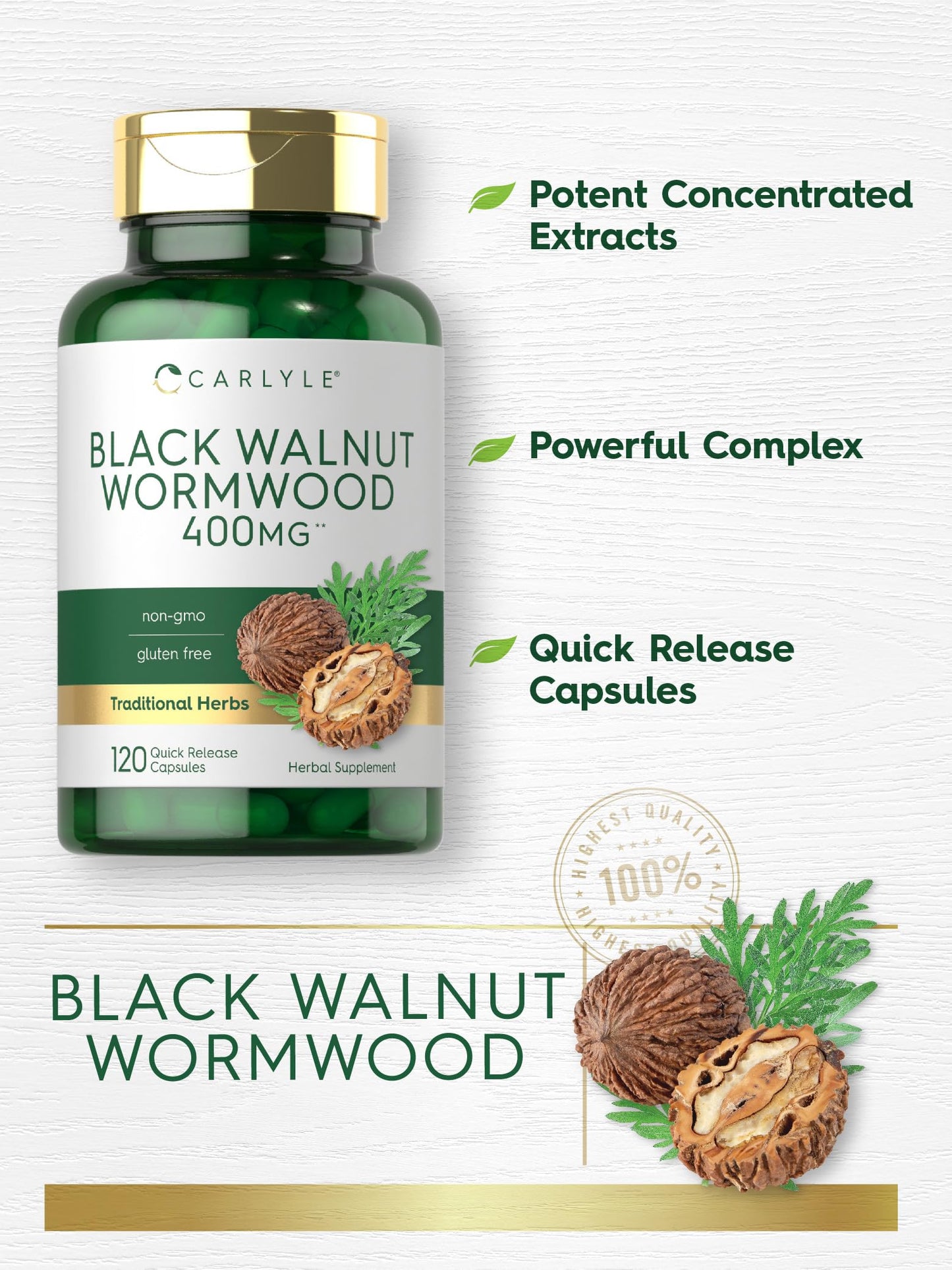 Carlyle Wormwood Black Walnut Capsules 120 Count