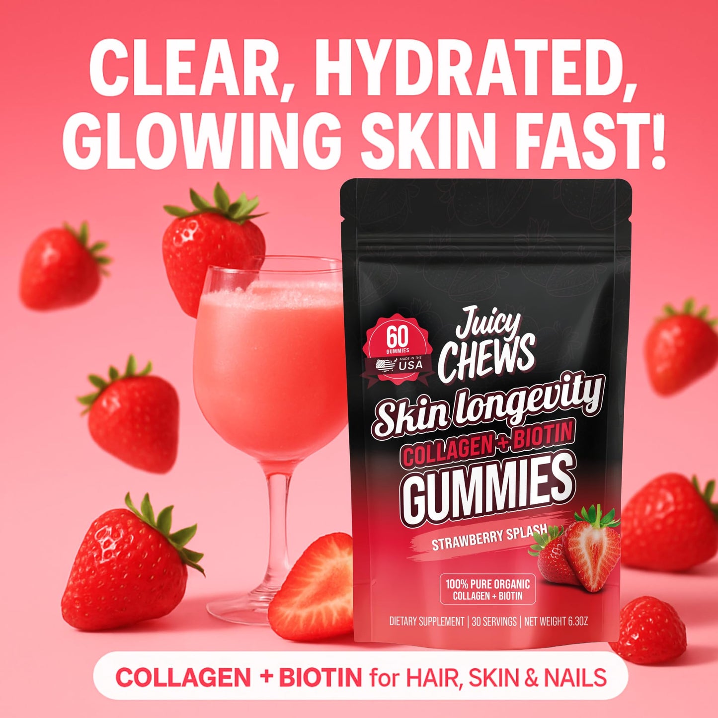 Juicy Chews Biotin and Collagen Gummies Chewable 60 Count