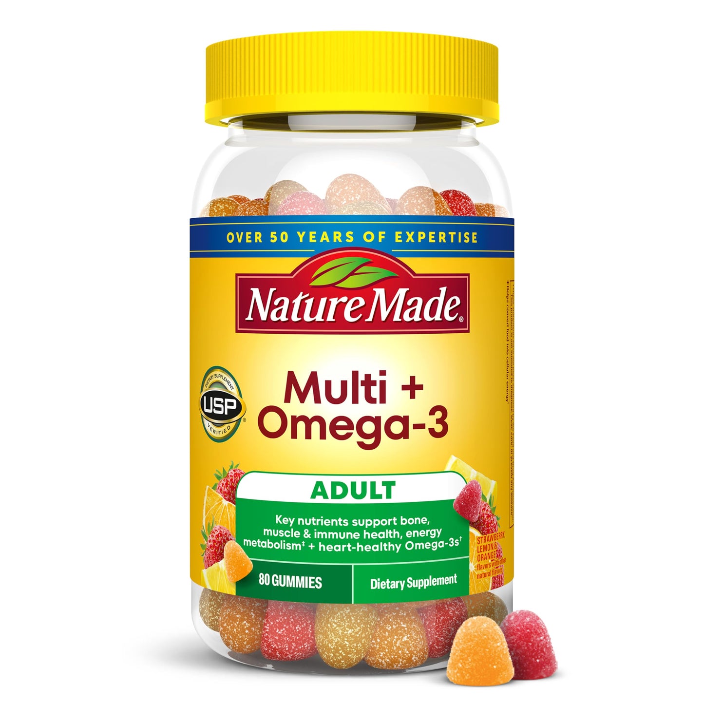 Nature Made Multivitamin + Omega-3, Multivitamin Gummies for Adults Gummy 80 Count