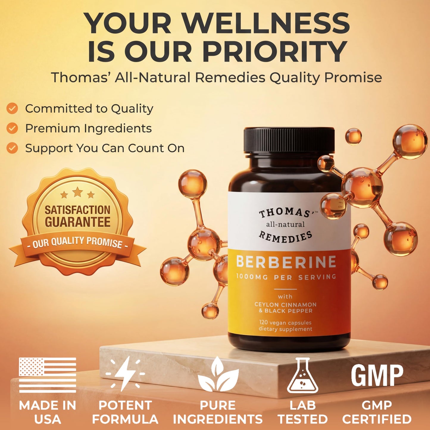 Thomas' all-natural Remedies Berberine 1000mg Metabolic Support 120 Capsules
