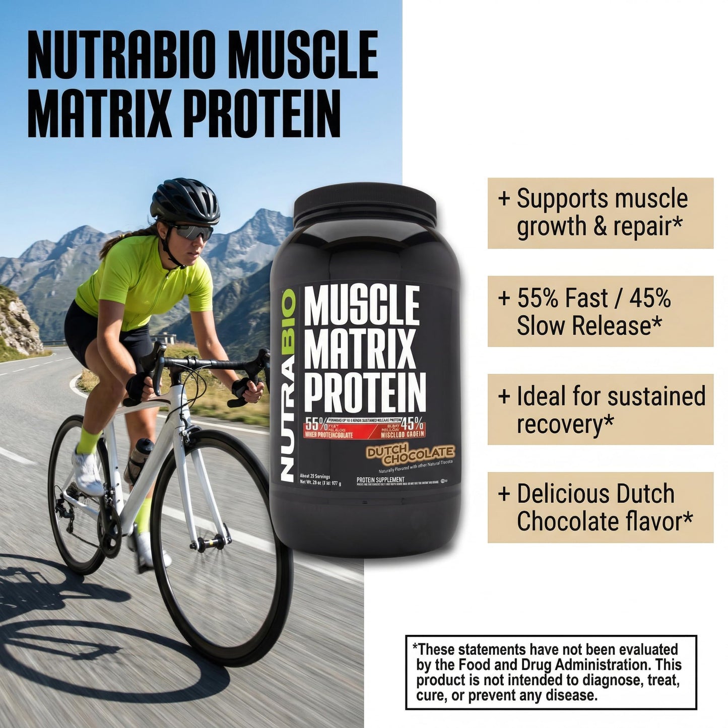NutraBio Muscle Matrix Protein Powder Dutch Chocolate 32 Servings