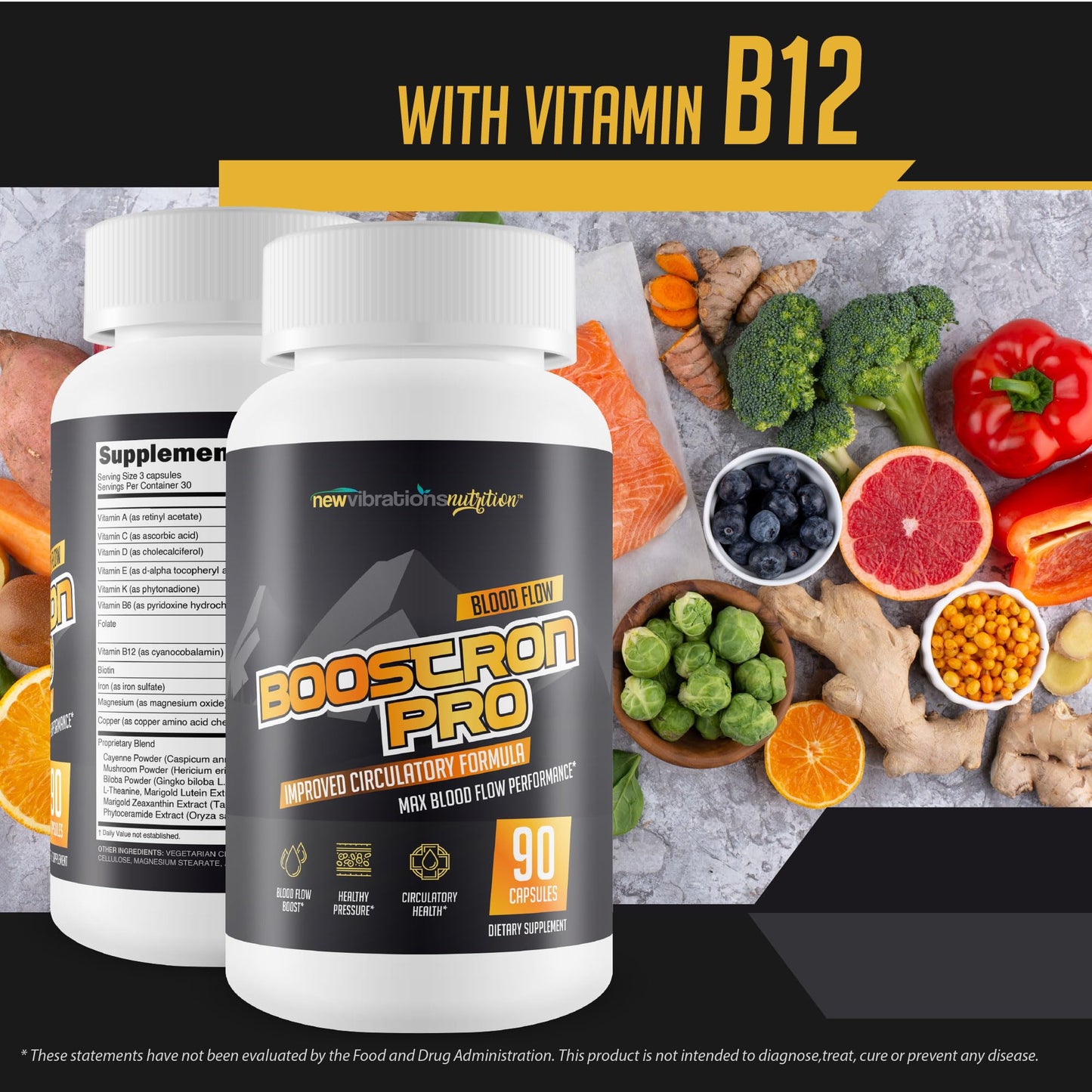 New Vibrations Nutrition Boostron Pro Nitric Oxide Blood Flow Capsule 90 Count