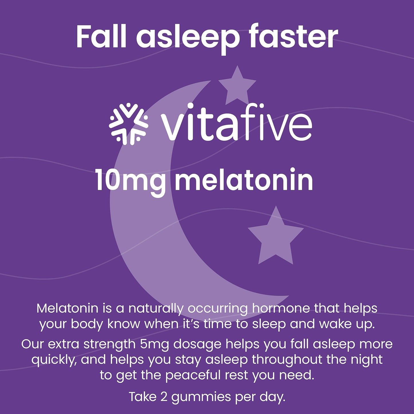 VitaFive Extra Strength Melatonin Gummies 10 mg Sleep Aid for Adults, Low Sugar, Vegan, Gluten Free Melatonin Supplement 50 Gummies