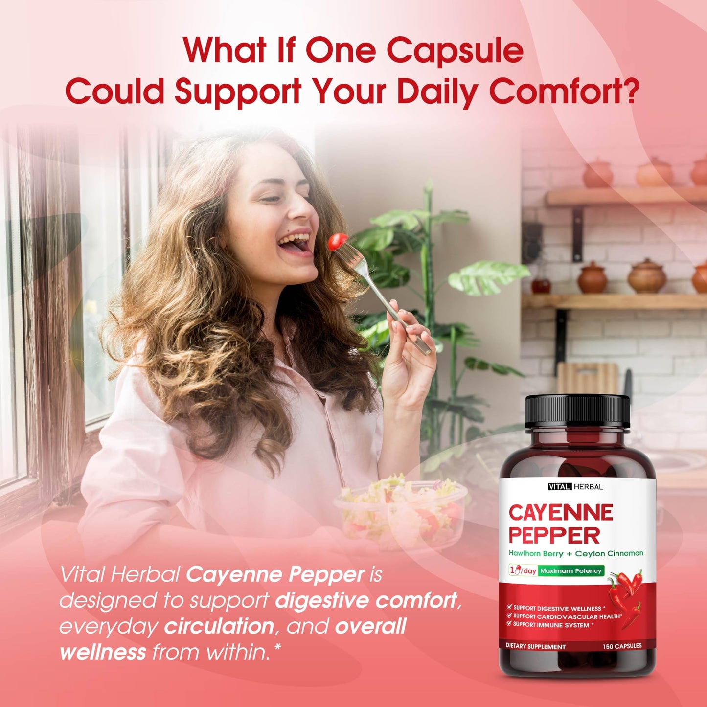 VITAL HERBAL Cayenne Pepper with Hawthorn Berry & Ceylon Cinnamon, 150 Capsules