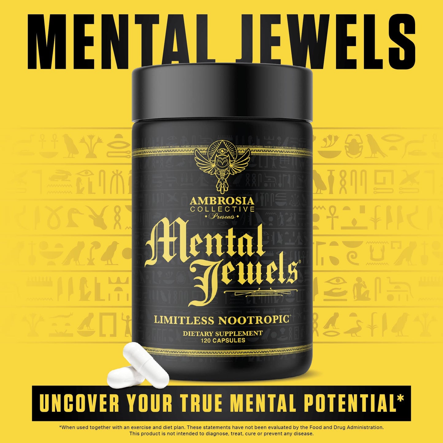 Ambrosia Mental Jewels Nootropic Brain Supplement Capsules, 120 Count