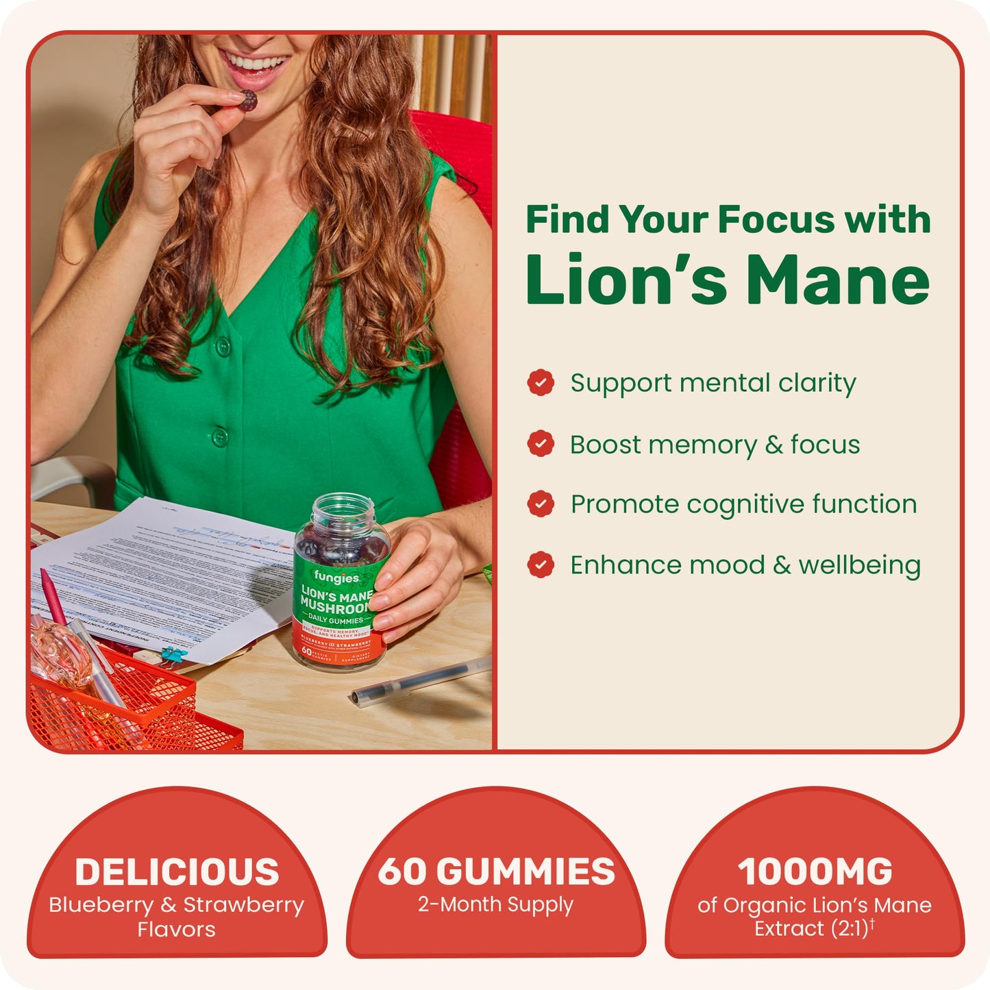 Fungies Lion's Mane Mushroom Gummies, 60 Count