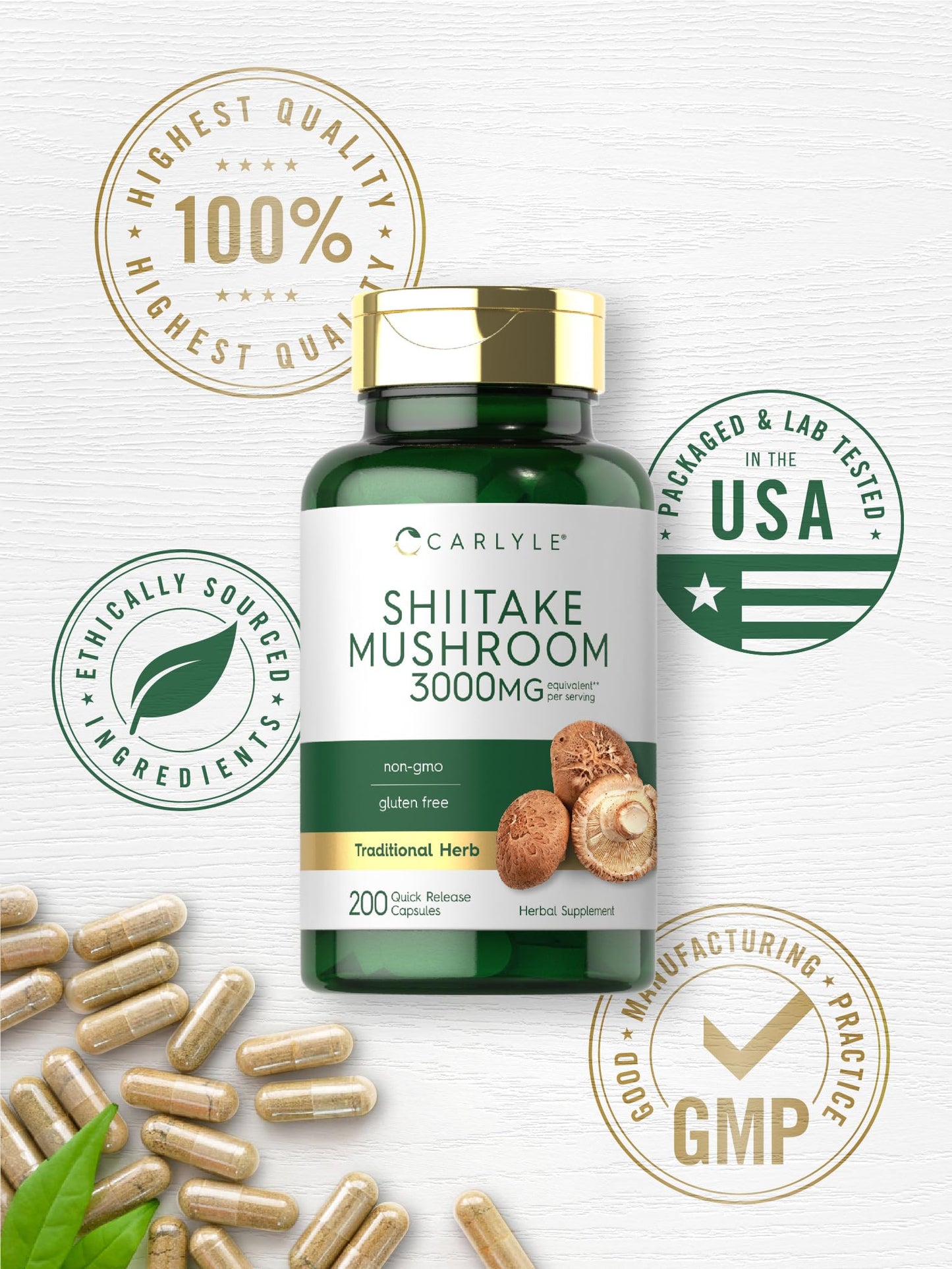 Carlyle Shiitake Mushroom Extract Capsule, 200 Capsules