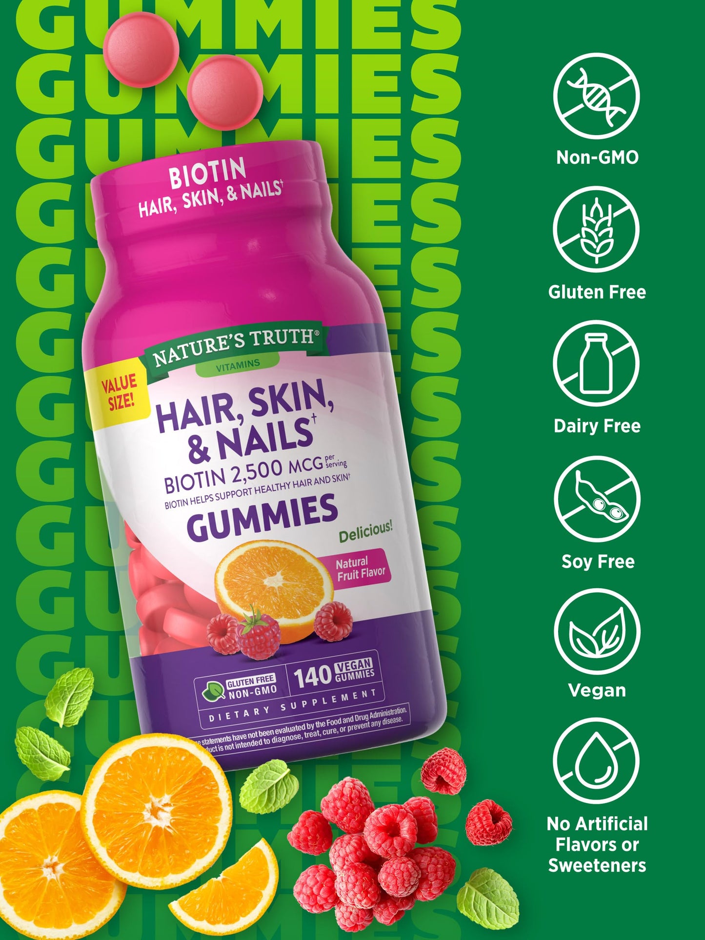 Nature's Truth Hair, Skin, and Nails Gummies with Biotin 140 Count