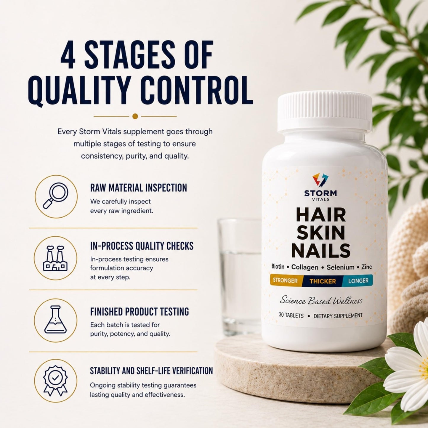 STORM VITALS Hair, Skin & Nails – High-Potency Formula with Biotin, B-Complex, Hyaluronic Acid, Zinc, Selenium & Collagen – 60 Tablets