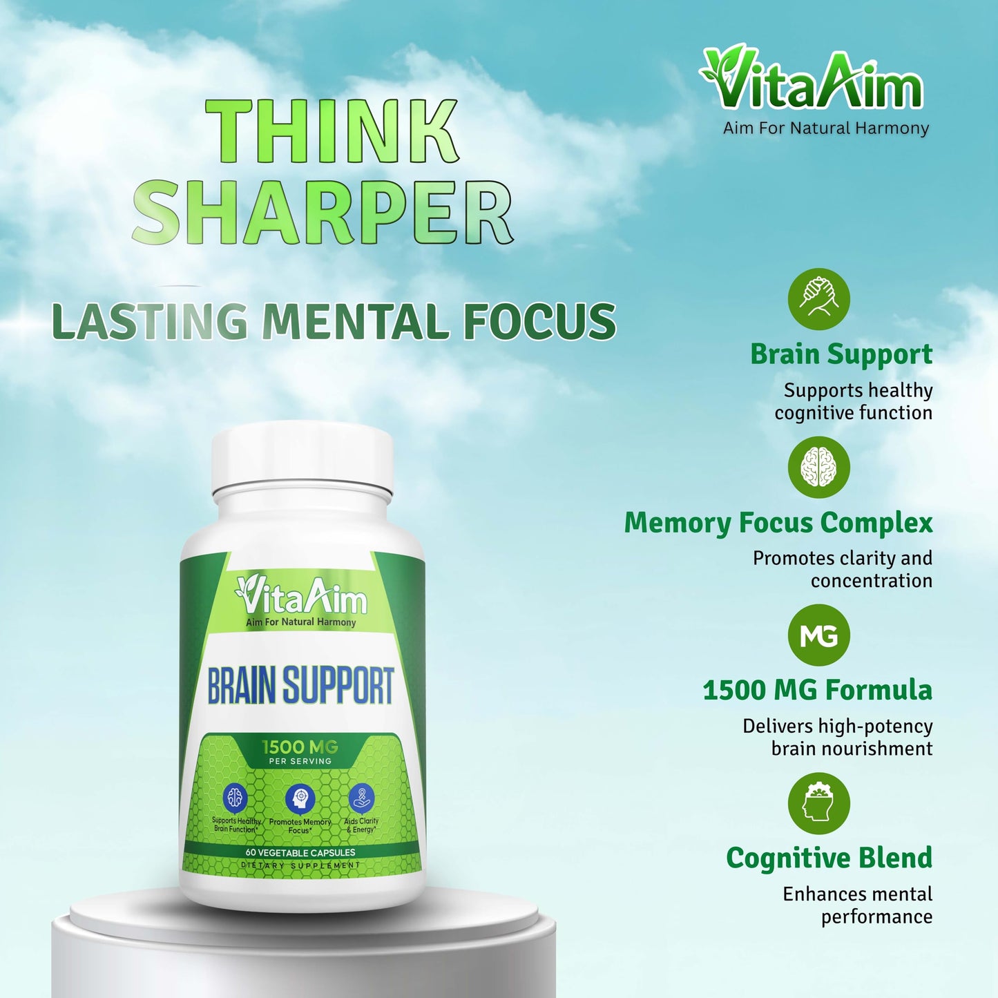 VitaAim Brain Support Supplement Capsules, 120 Count