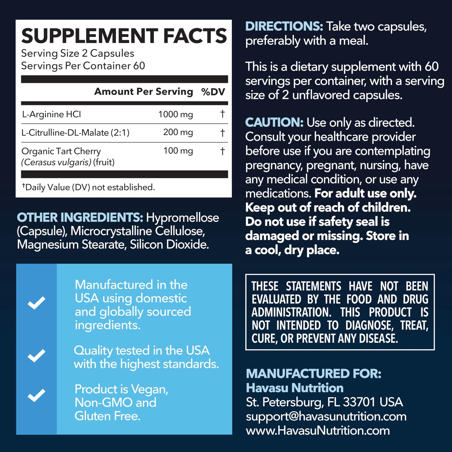 HAVASU NUTRITION L-Arginine with L-Citrulline Capsules, 120 Count