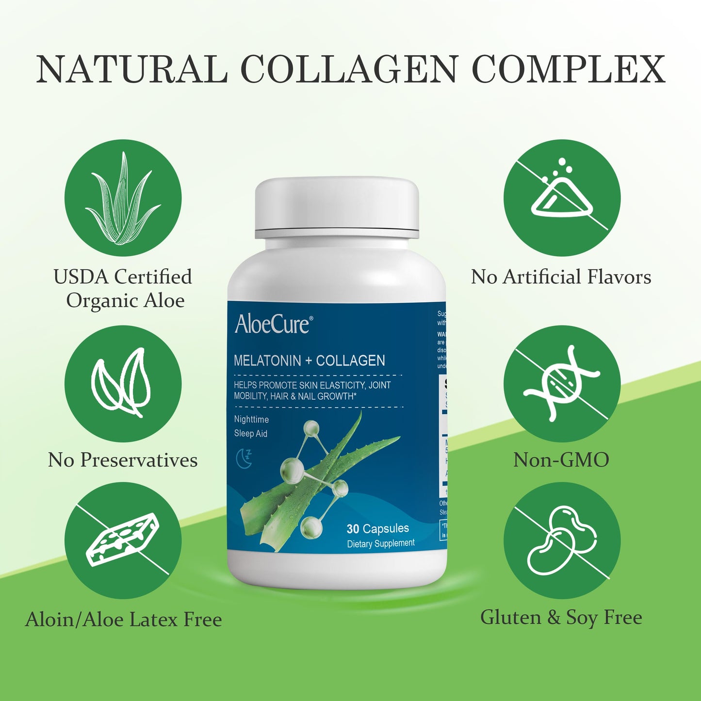 AloeCure Melatonin & Collagen Beauty Sleep Aid Supplement, 30 Capsules