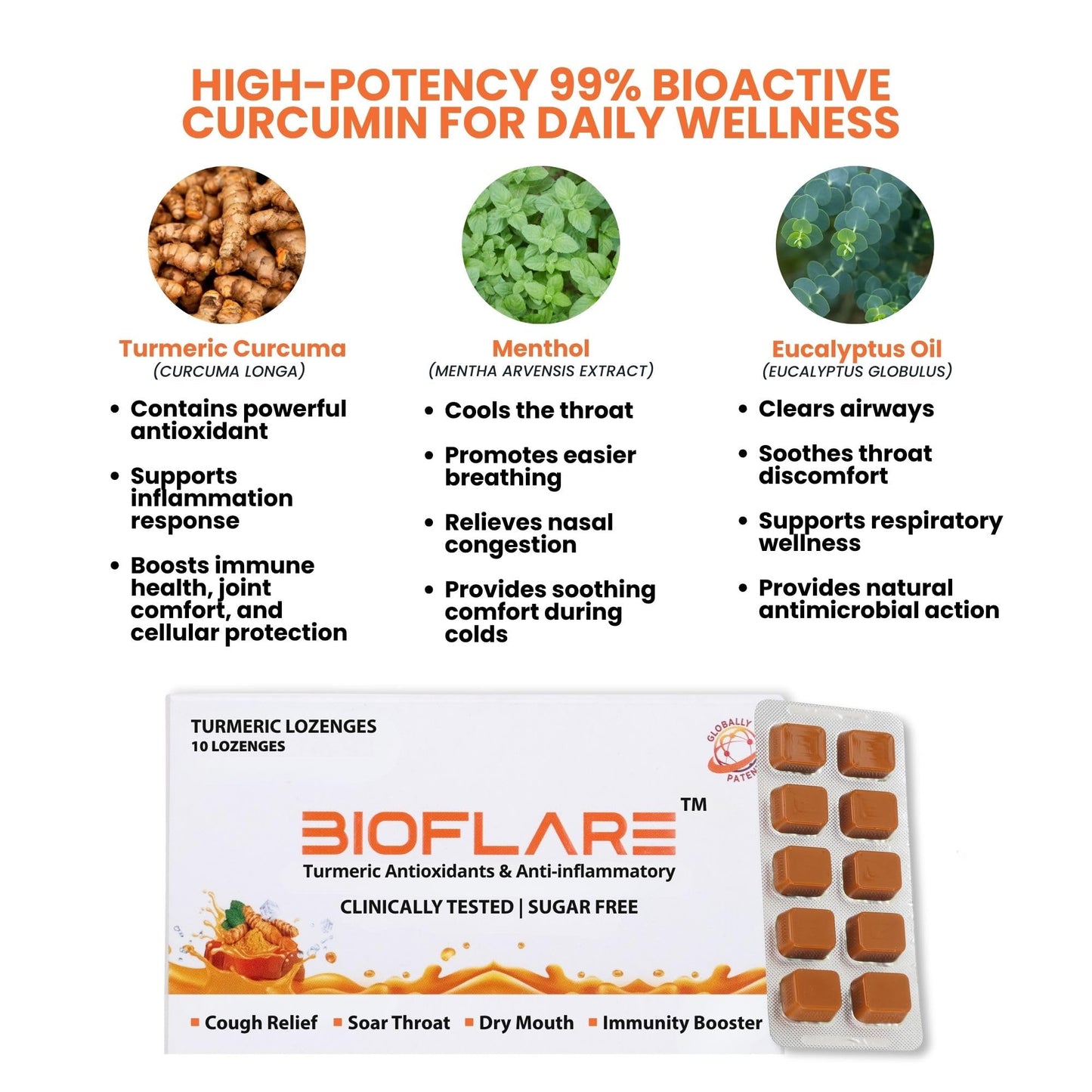 BIOFLARE Turmeric Lozenges Self-Dissolving 10 Count