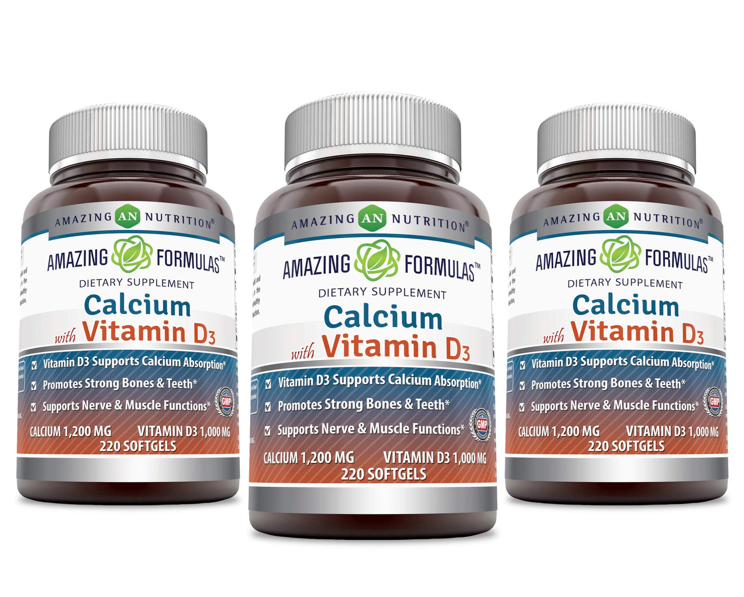 Amazing Nutrition Calcium with Vitamin D3 220 Supplement Softgels, 220 Count