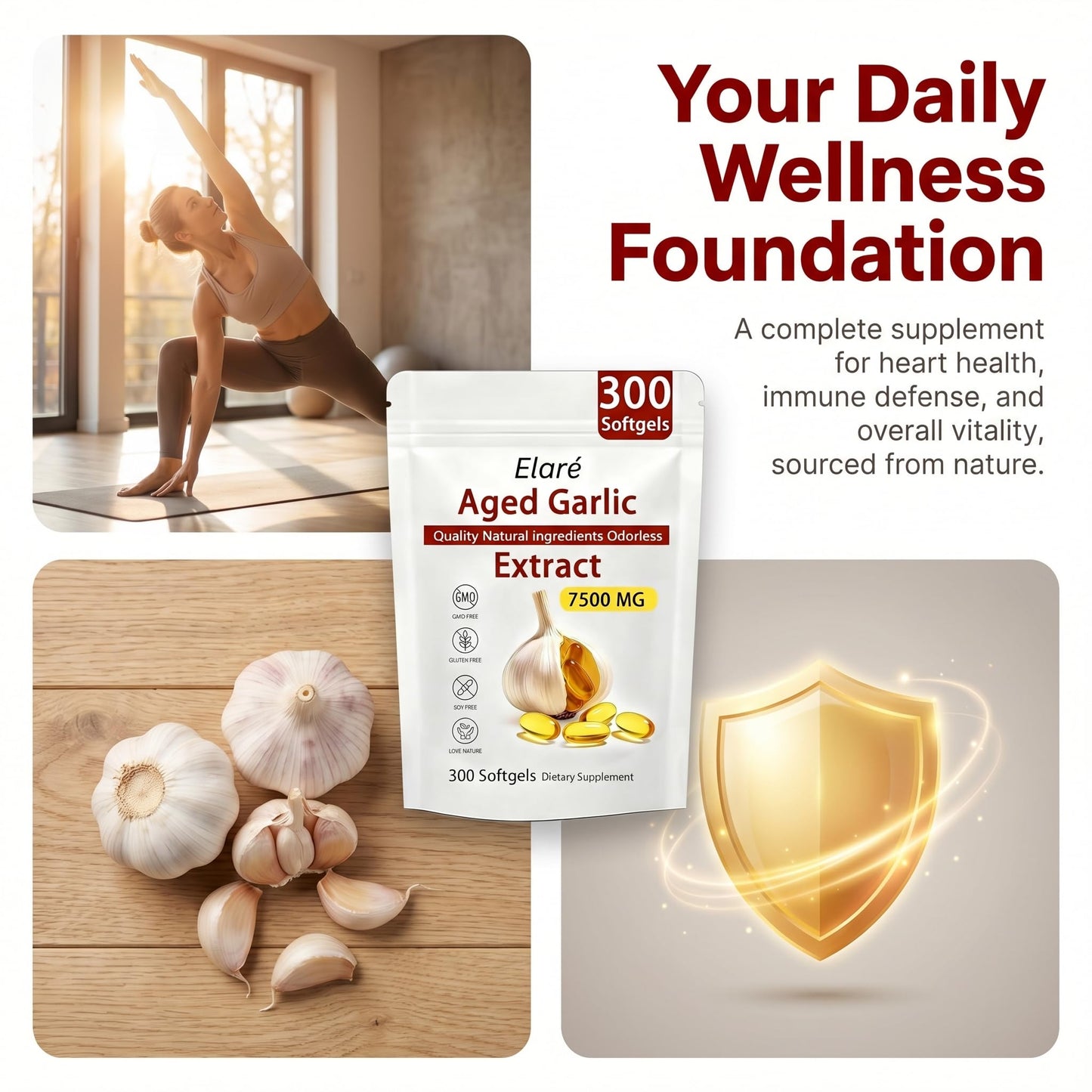 FITactic Elare Aged Garlic Extract Softgels 300 Count