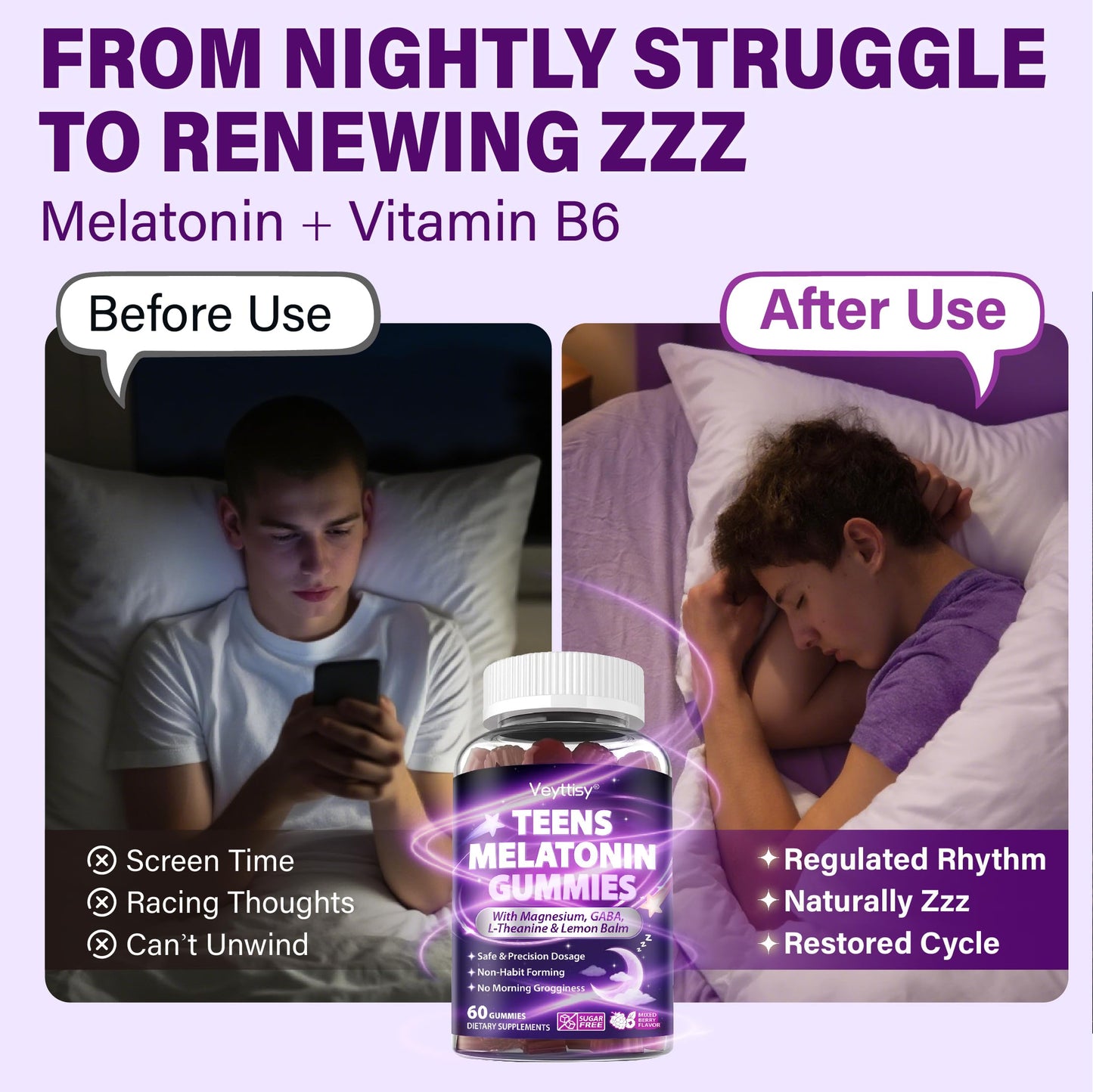 Veyttisy Teens Melatonin Supplement - 1.5mg Precise Dose, 120 Gummies