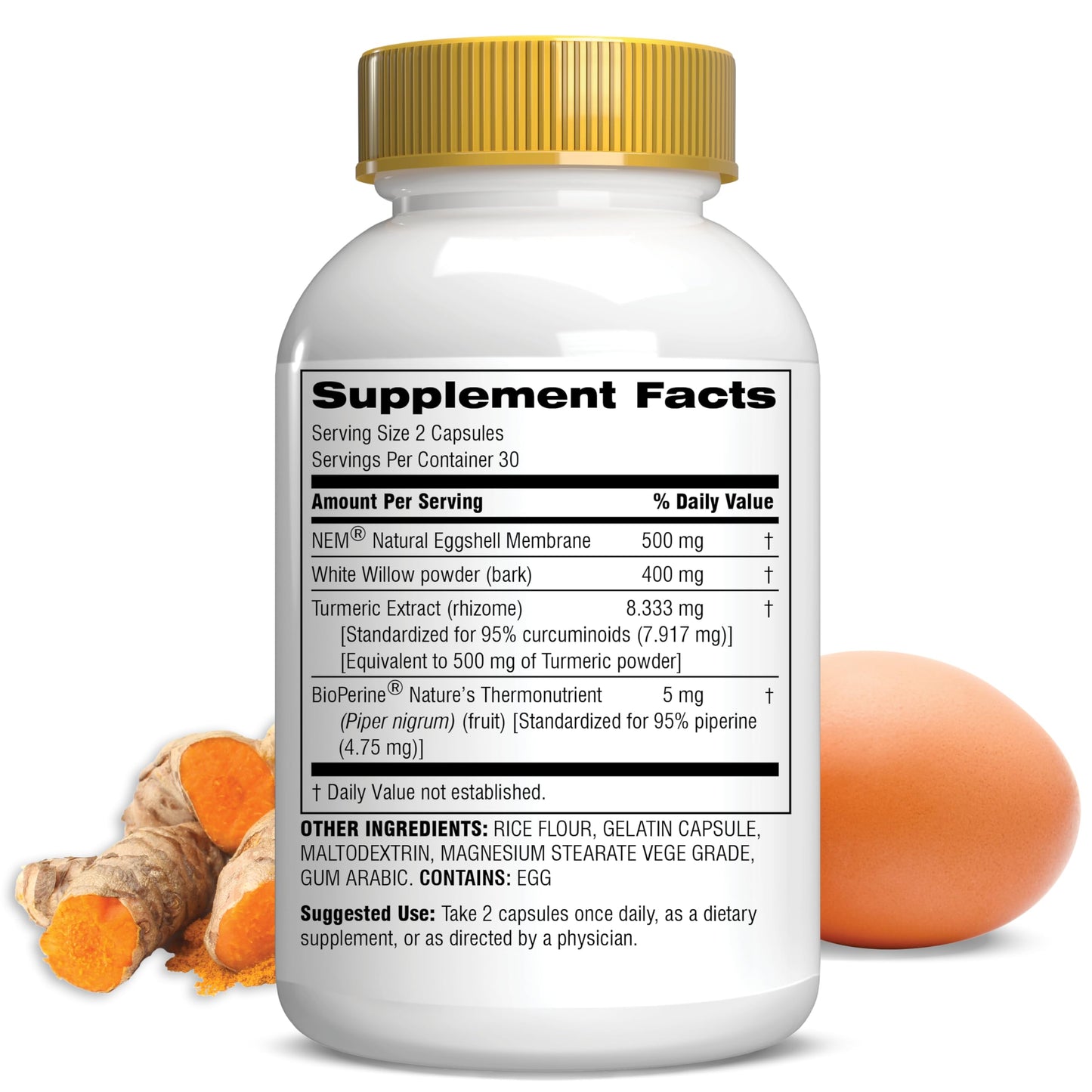 Botanic Choice Fast Act Joint Comfort with NEM Natural Eggshell Membrane, Turmeric Curcumin, Bioperine, & White Willow Bark, Supports Joint Health Capsules, 60 Count