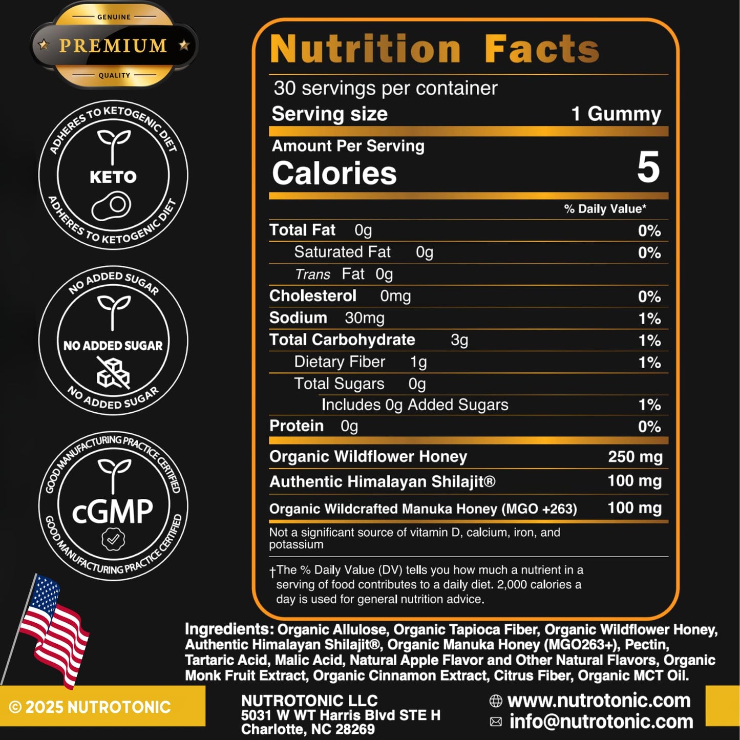 NutroTonic LLC Organic Shilajit Gummies, 30 Gummies