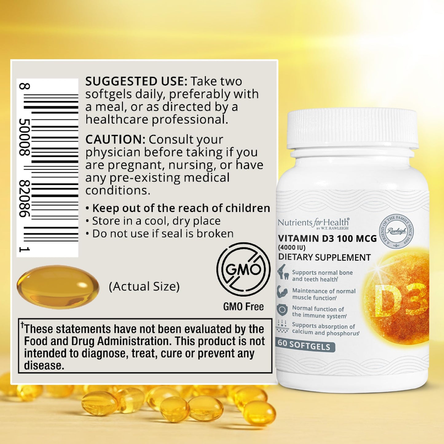 Rawleigh Vitamin D3 50 MCG Softgels 60 Count
