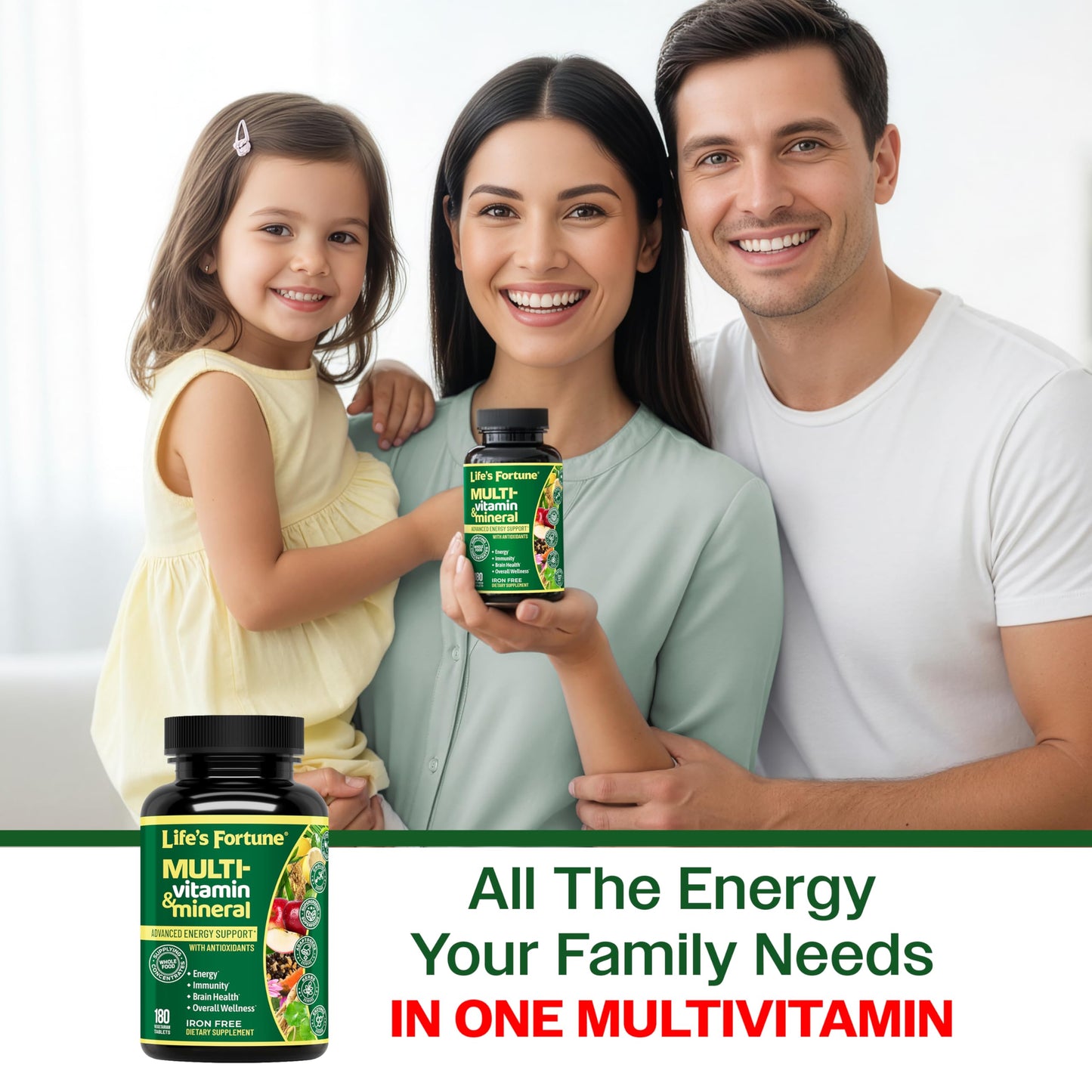 Life's Fortune Whole Food Multivitamin & Mineral Supplement for Men & Women – Iron Free – Brain, Immune & Metabolism Support – 180 Capsules