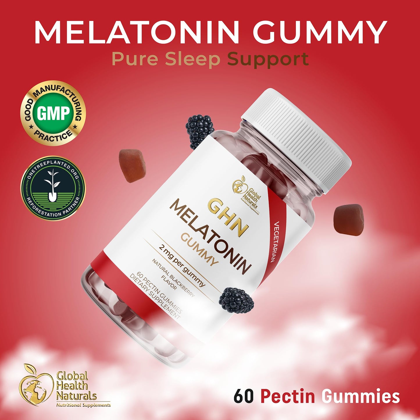 Global Health Naturals Nutritional Supplements Vegan Melatonin Gummies 60 Count