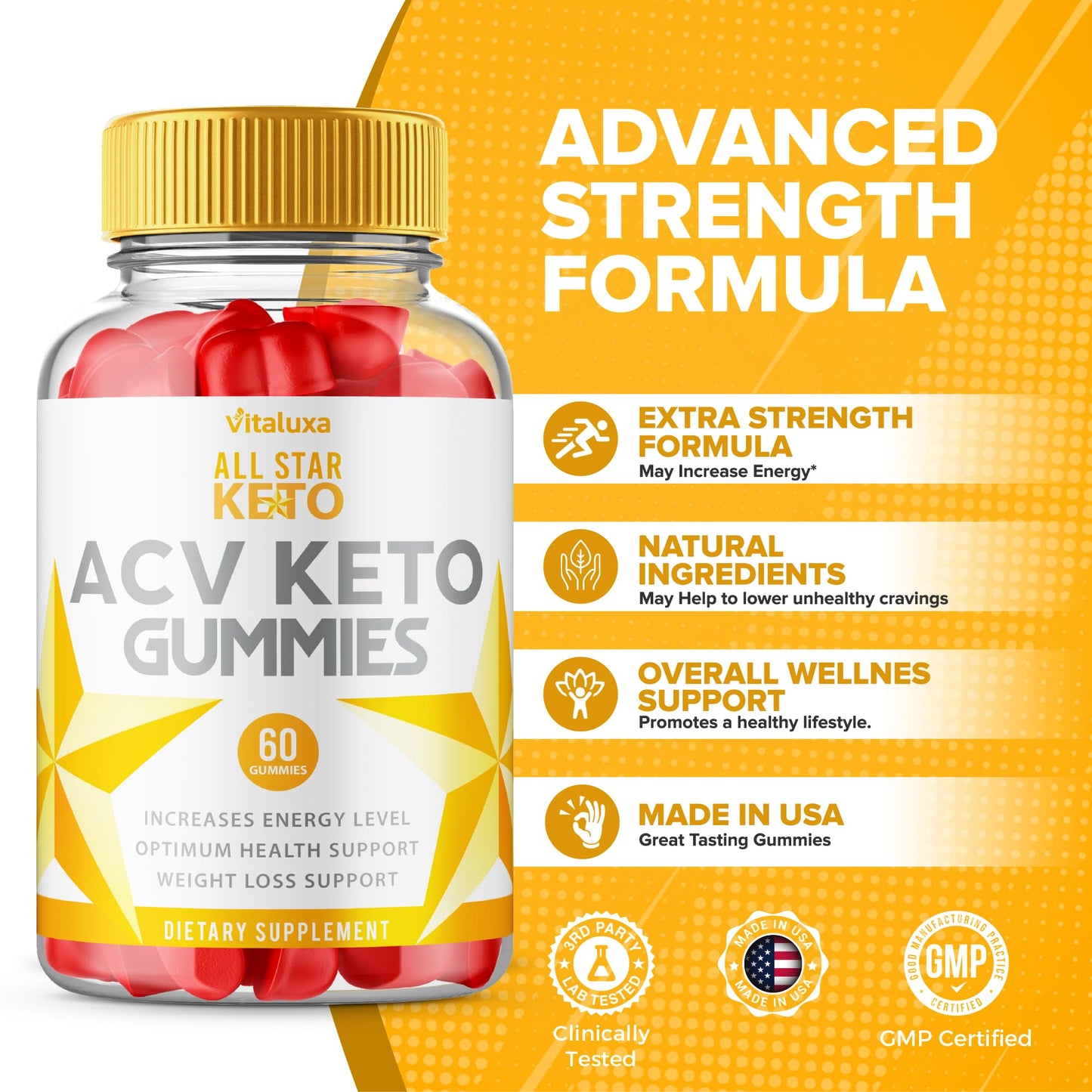 Vitaluxa All Star Keto ACV Gummies, ACV+BHB Formula, 120 Gummies