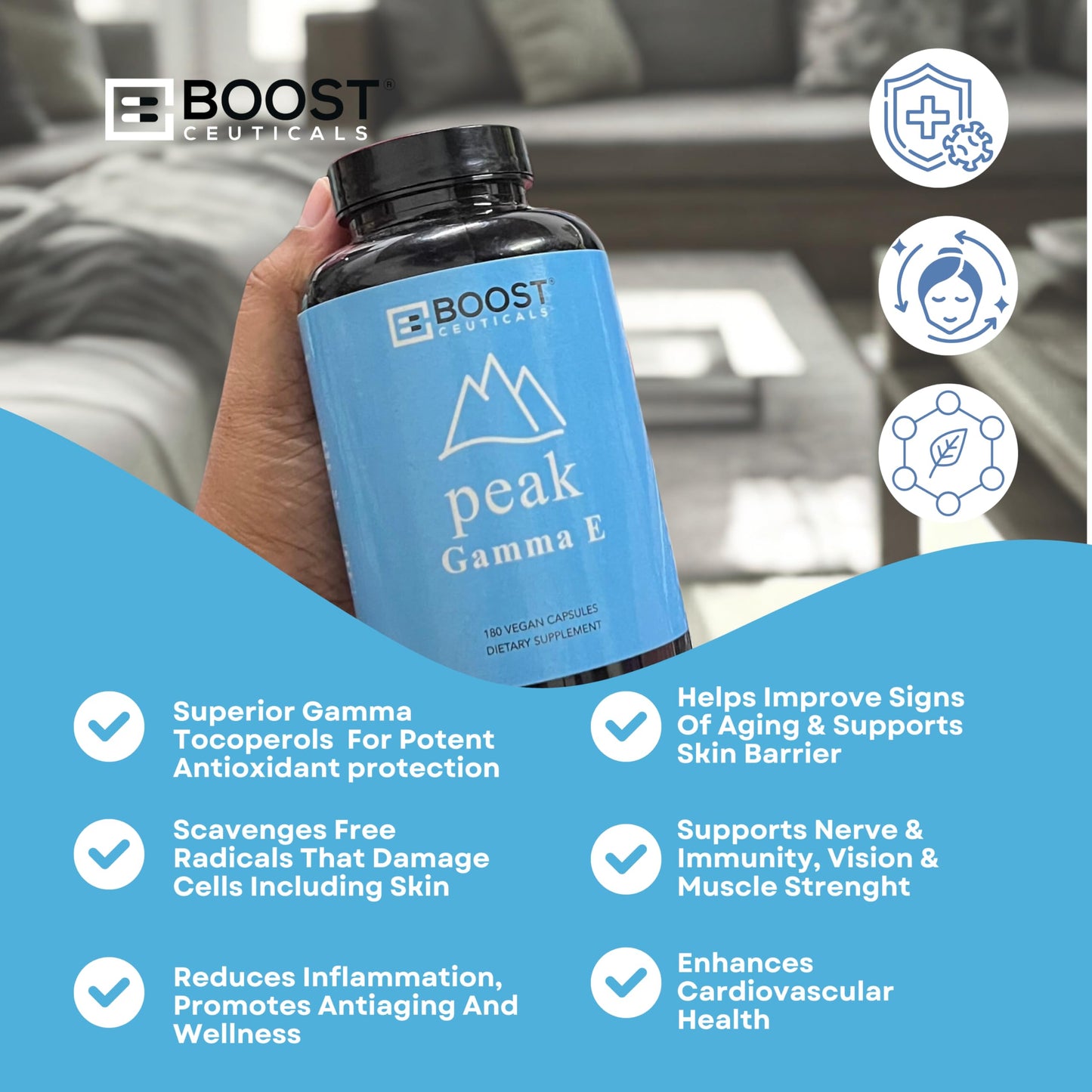 BoostCeuticals Gamma E 90mg Mixed Tocopherols, 180 Capsules