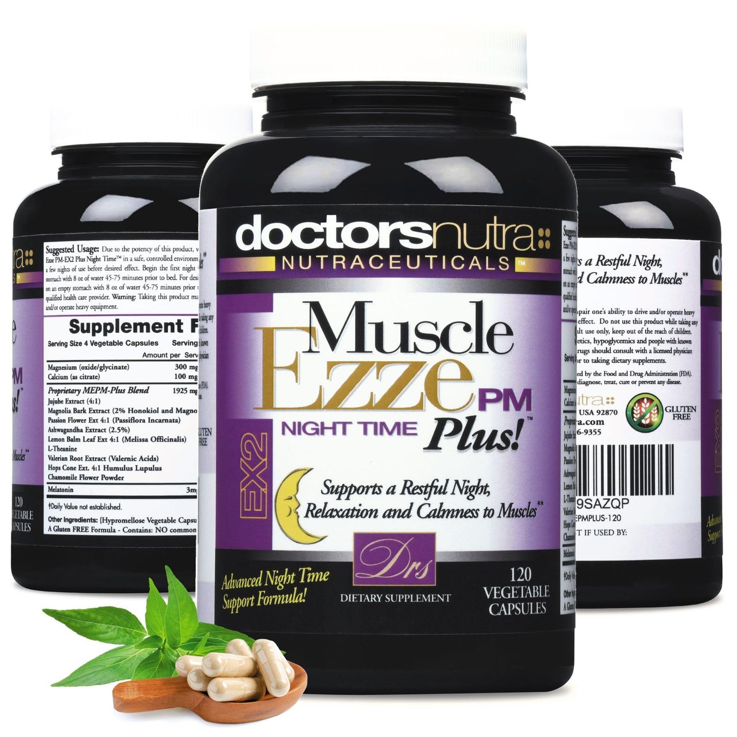 Doctors Nutra Nutraceuticals Muscle Ezze PM Plus 3,000mg Relaxant with Magnesium Glycinate Gluten Free, 120 Capsules