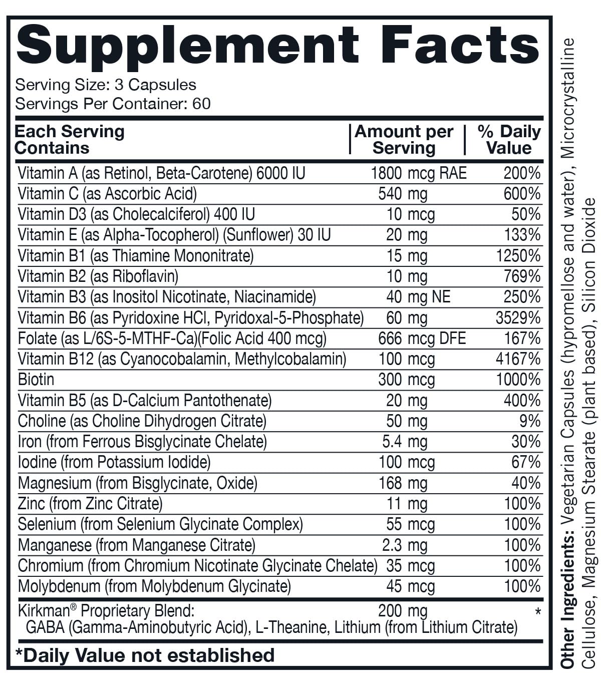 Kirkman Super Nu-Thera Multivitamin Teen & Adult Capsule 180 Count