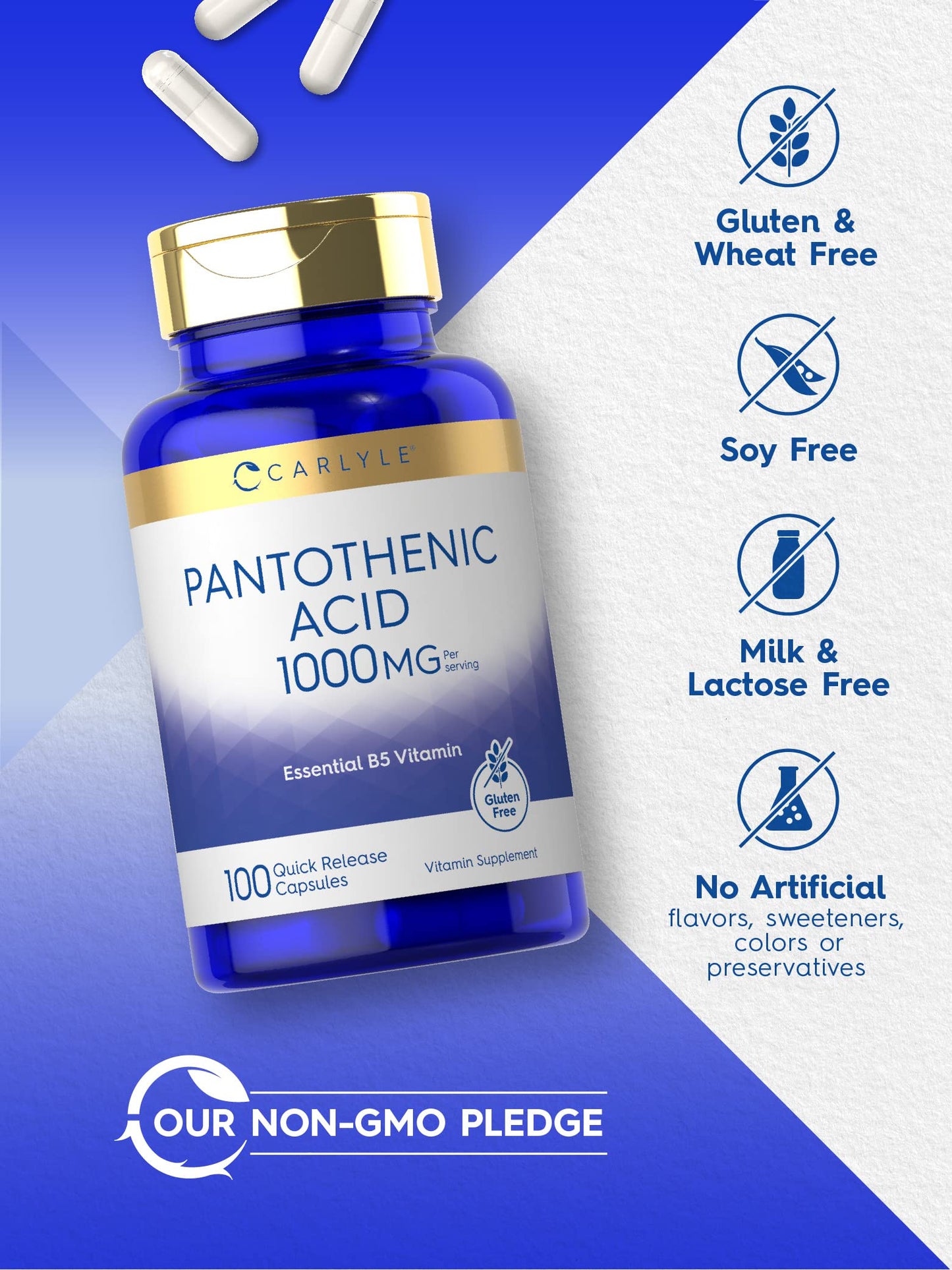 Carlyle Pantothenic Acid Vitamin B5 1000mg Capsule, 100 Capsules