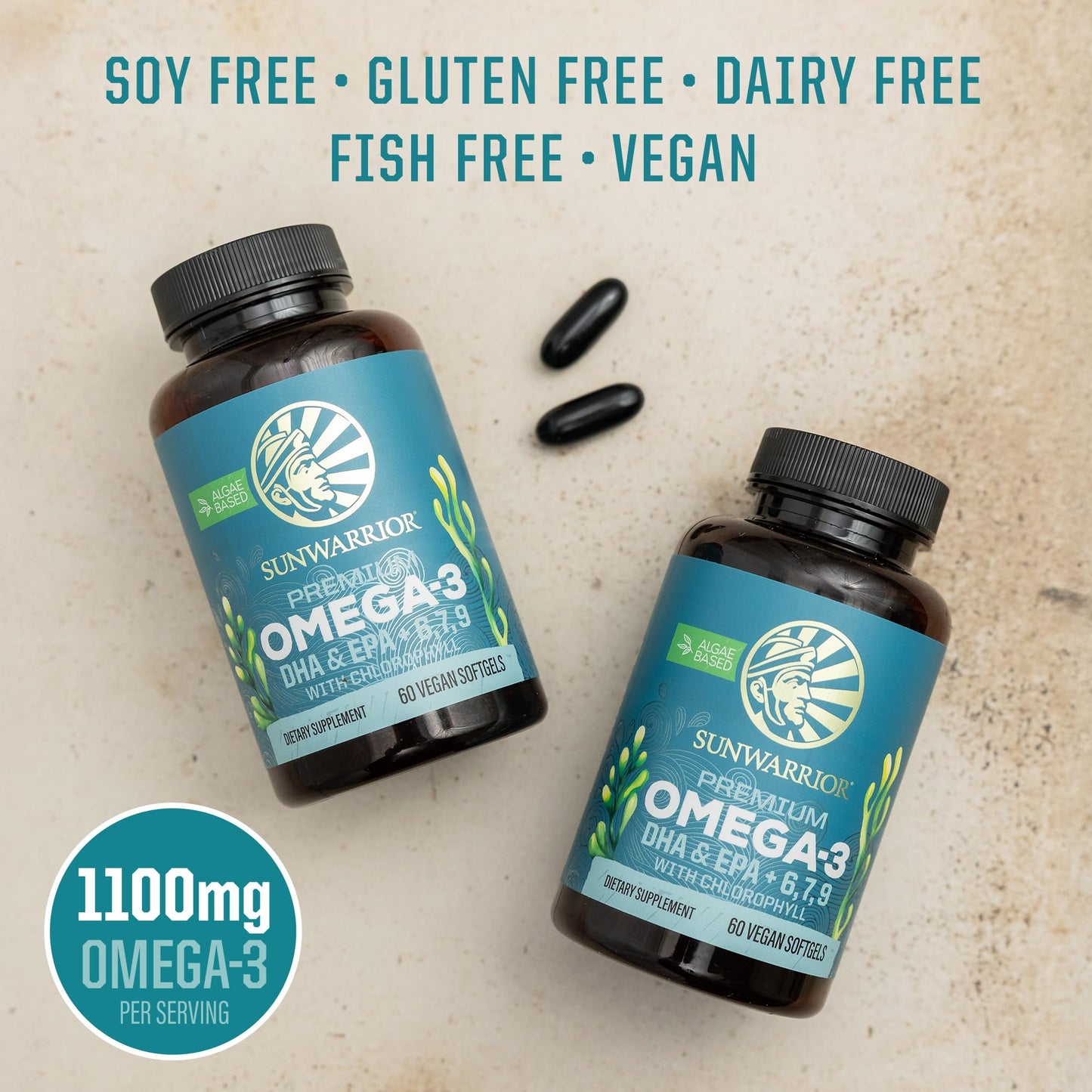 Sunwarrior Vegan Omega-3 DHA & EPA Algal Oil Softgels, 60 Count