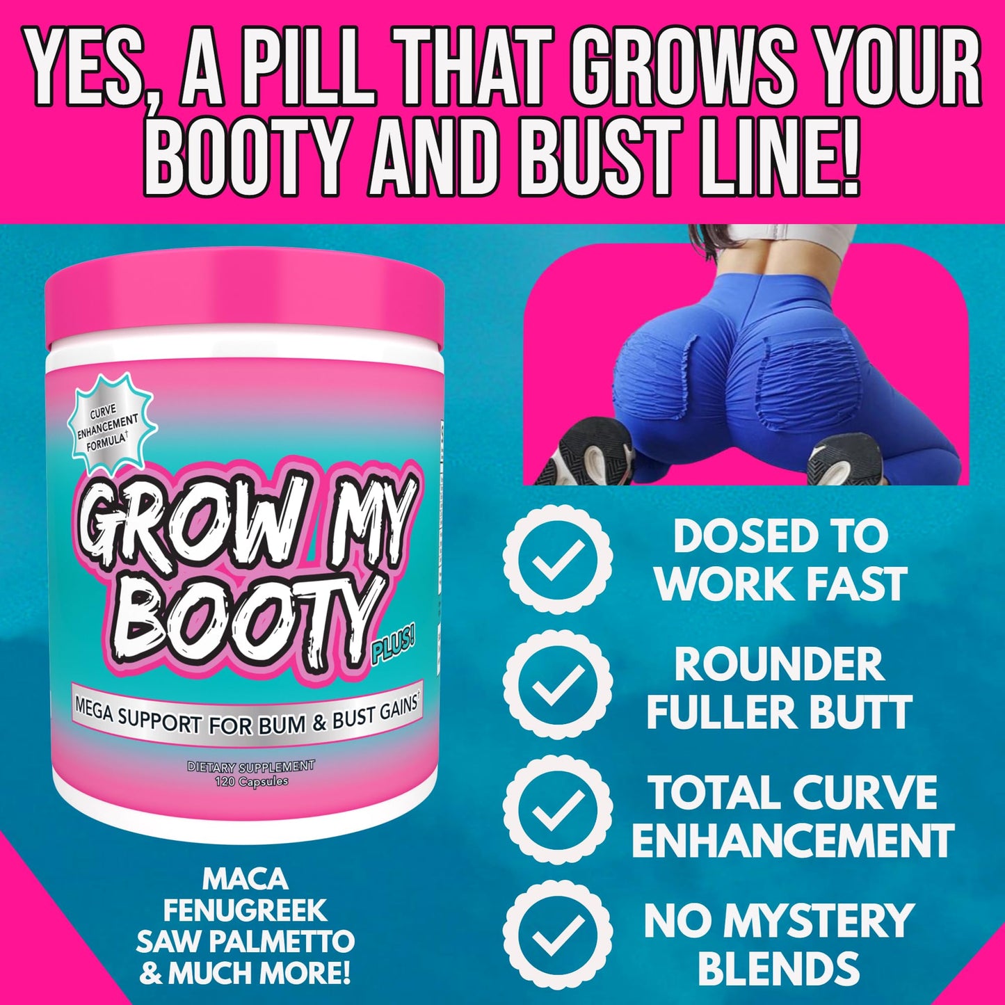 SPAZMATIC Grow My Booty Plus Butt Enhancement Capsule 120 Count
