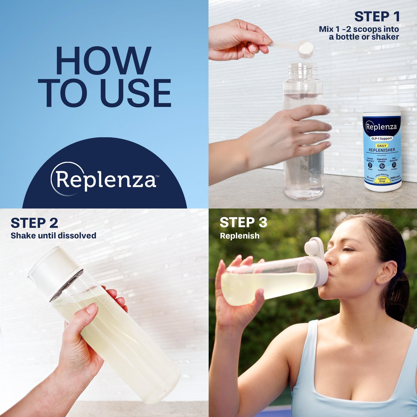 Replenza Daily Replenisher GLP-1 Nutritional Support Powder, 30 Scoops
