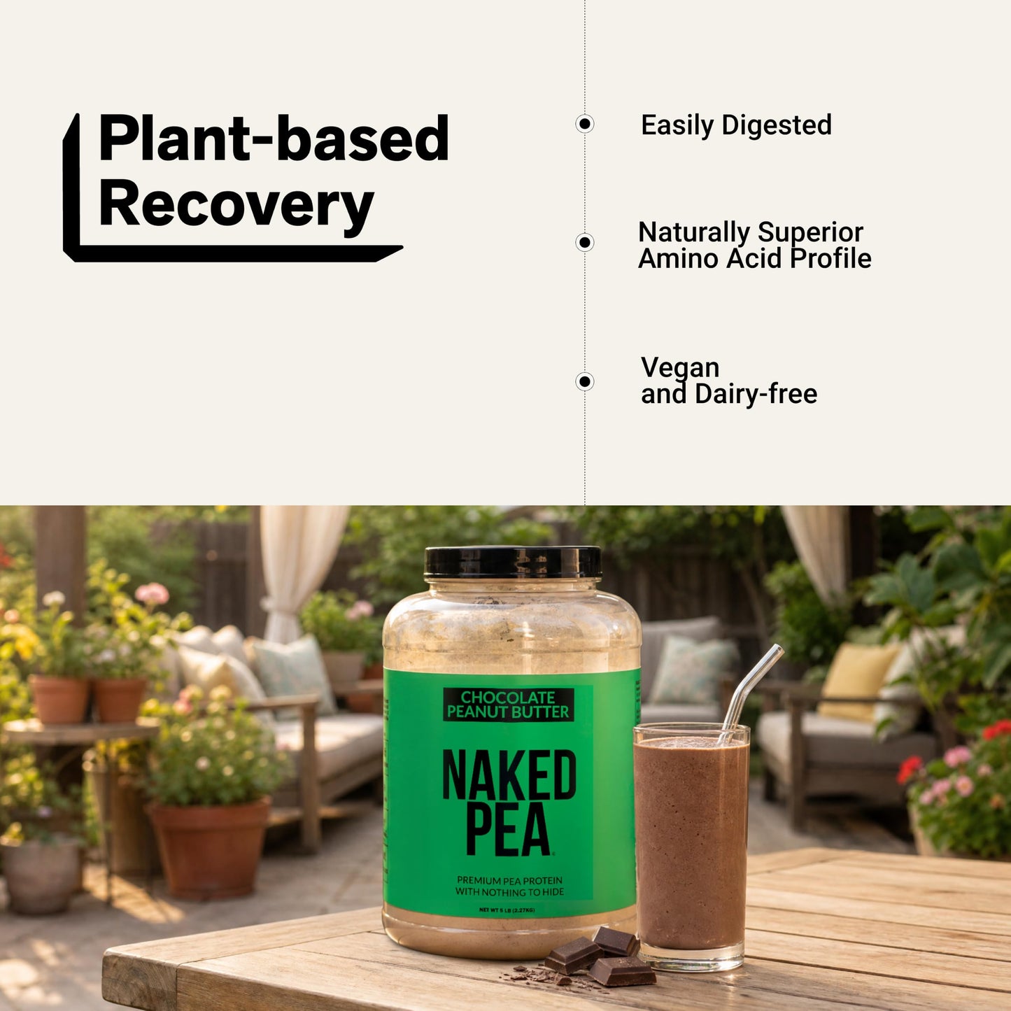 NAKED Pea Protein Powder, Chocolate Peanut Butter Flavor, 80 Servings, 5 lb