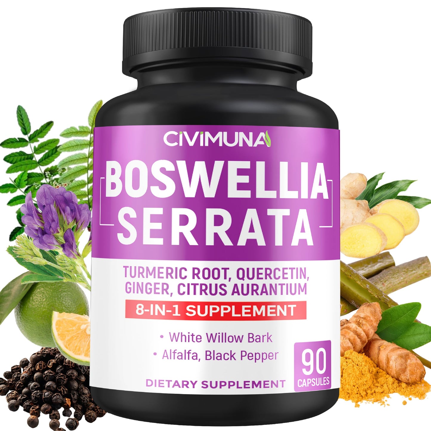 CIVIMUNA Boswellia Capsules with Turmeric and Quercetin, 90 Capsules