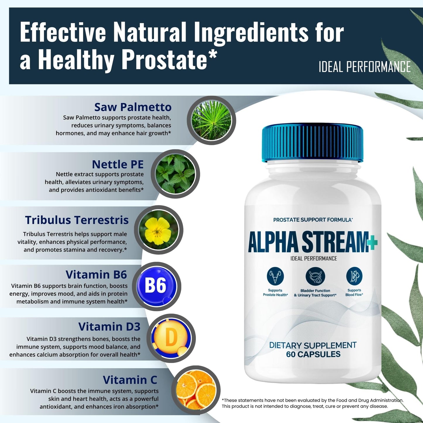 IDEAL PERFORMANCE Alpha Stream Plus Prostate Health Supplements for Men Capsules, 300 Capsules