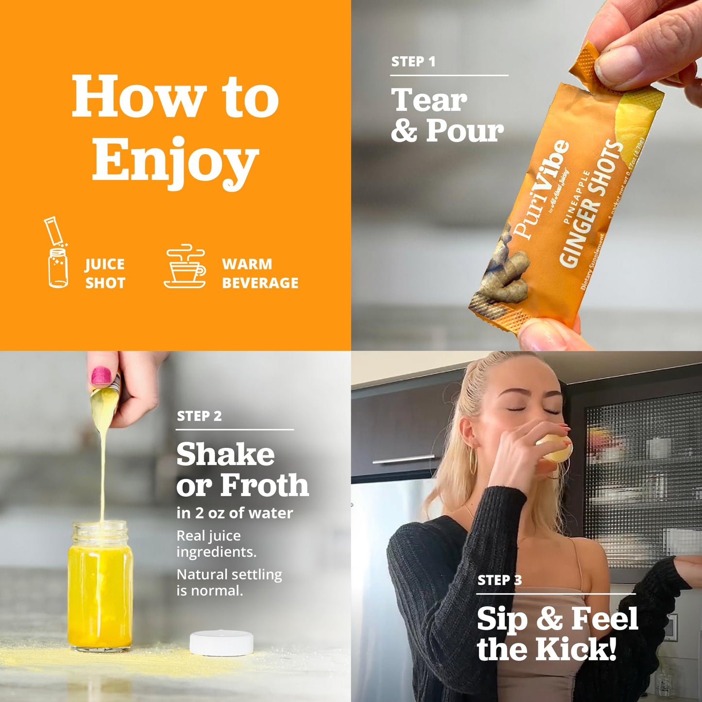 All About Juicing PuriVibe Ginger Shots Powder Pineapple Turmeric Immunity 2.5