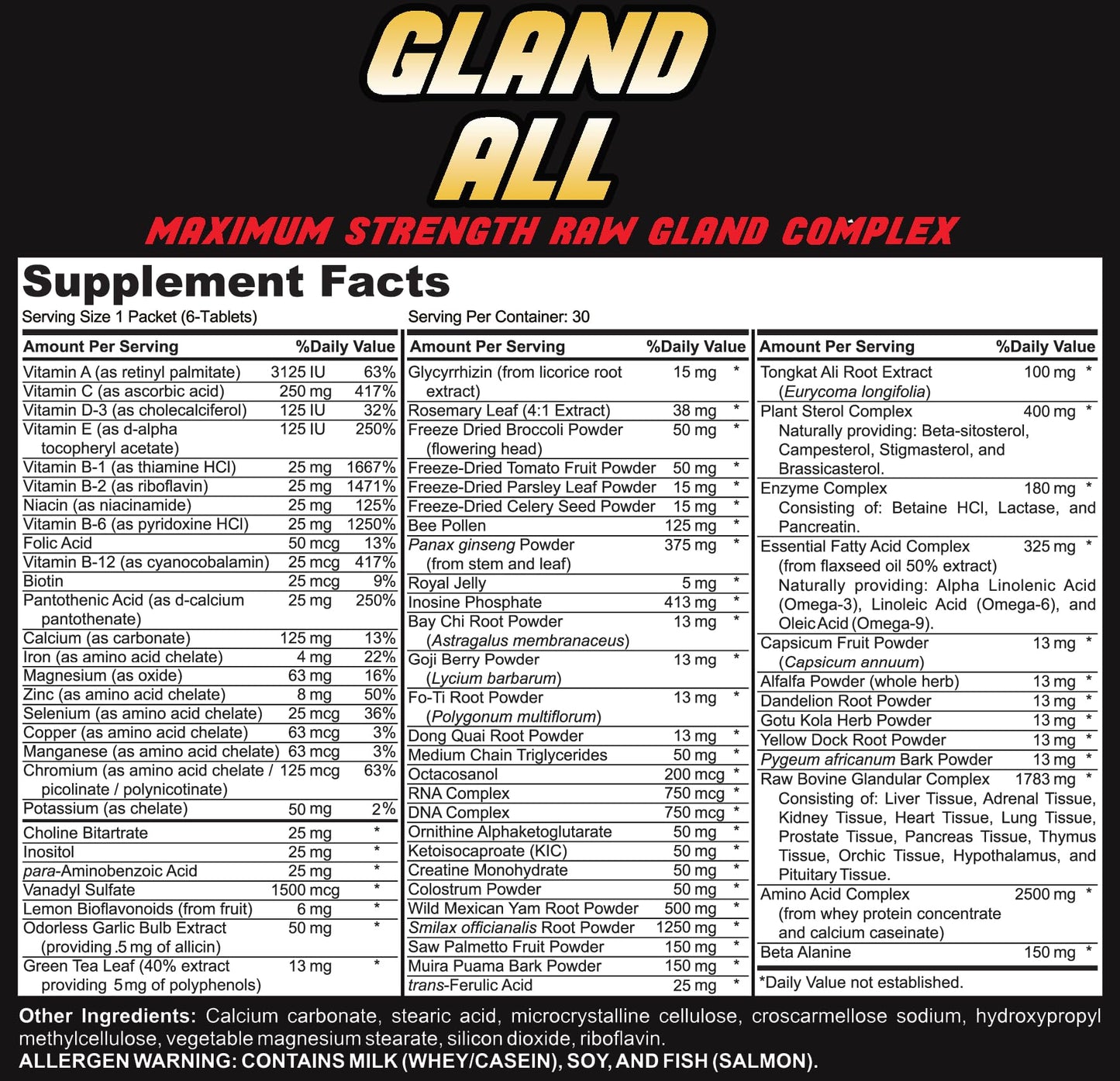 Hot Stuff Nutritionals Gland All-Raw Gland Complex Tablet 30 Tablets