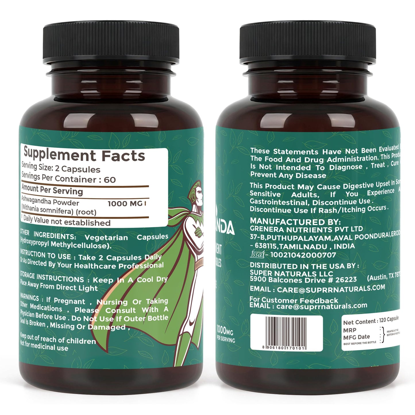 suprr naturals Ashwagandha 1000mg Supplement for Women & Men – Stress Relief, Energy & Mood Support – Cortisol Support Adaptogen – Focus & Calm Formula – Non-GMO, Gluten Free, 120 Capsules