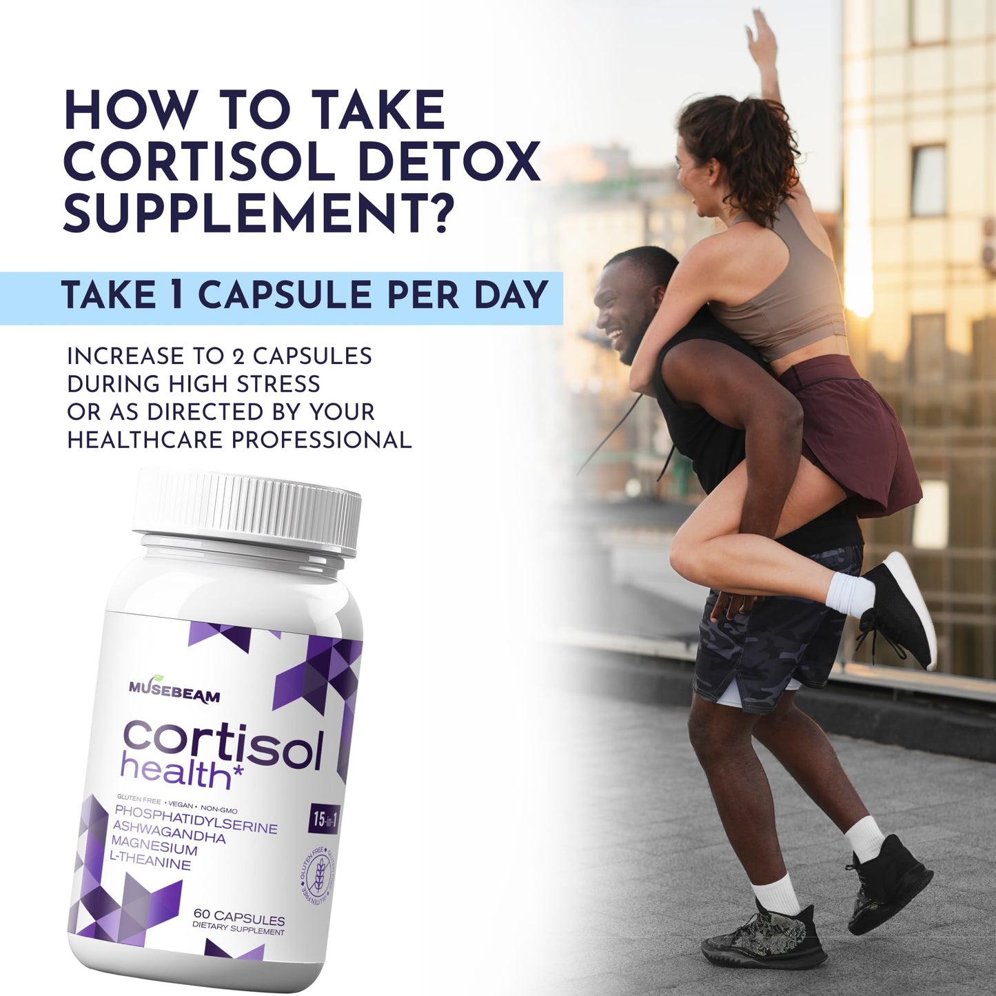 Musebeam Cortisol Detox Supplement for Women and Men - Magnesium Ashwagandha - Capsule, 60 Count