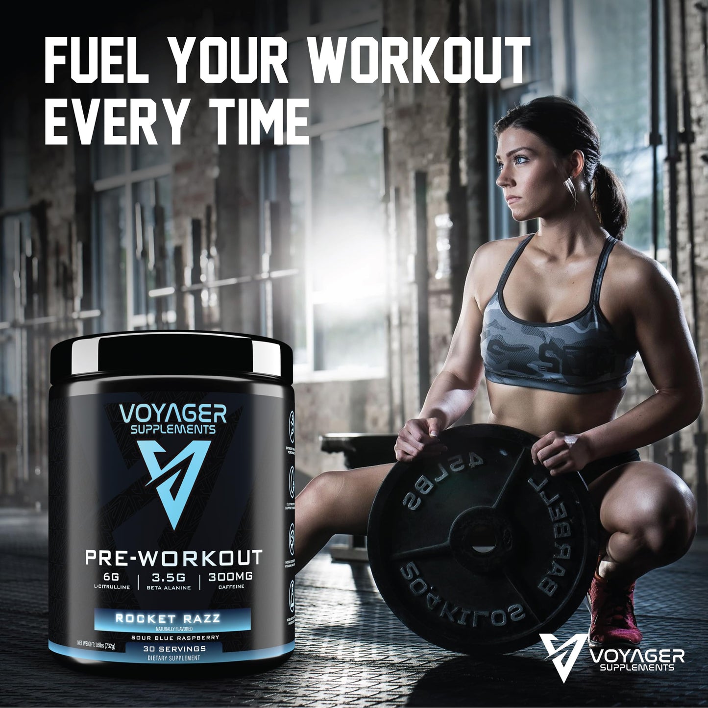 Voyager Supplements Pre-Workout Rocket Razz Powder 25 Servings