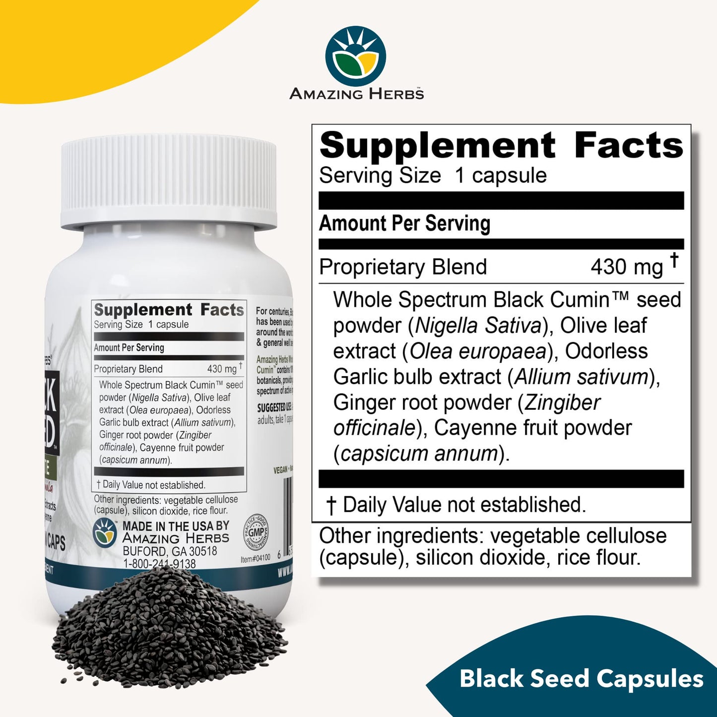 Amazing Herbs Whole Spectrum Black Seed Ultimate Capsules, 100 Count